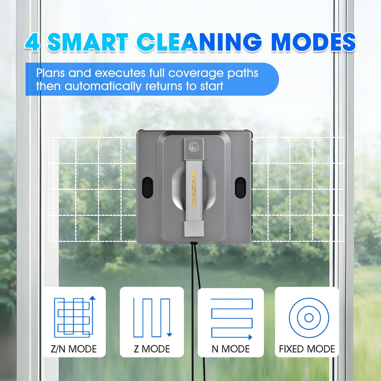 SGMSIGMA M85 Window Cleaning Robot - 6000PA Strong Suction Compact Robot, 6-Way Spray & Wet Wiping, Auto Edge Detection, 4 Cleaning Modes, Smart Path Planning, Suitable for High-Rise Glass/Tiles