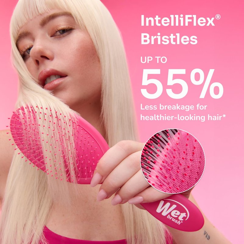Wet Brush Mini Detangler Hair Brush, Pink - Detangling Travel Hair Brush - Ultra-Soft IntelliFlex Bristles Glide Through Tangles with Ease - Pain-Free - All Hair Types
