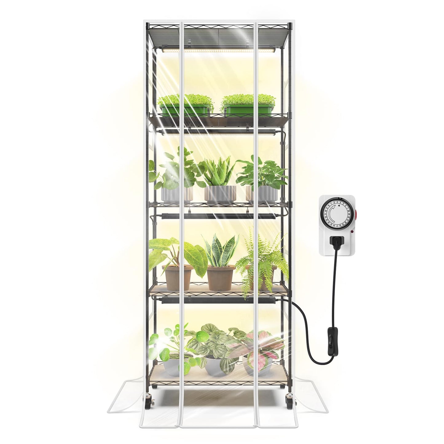 Barrina CX91Z Indoor Greenhouse with Grow Light, 5-Tier Plant Stand with Cover and 1.6FT 25W(Per Light) Full Spectrum Plant Lights, Plant Shelves with Tent for Seed Starting, 23.6x13.8x59IN