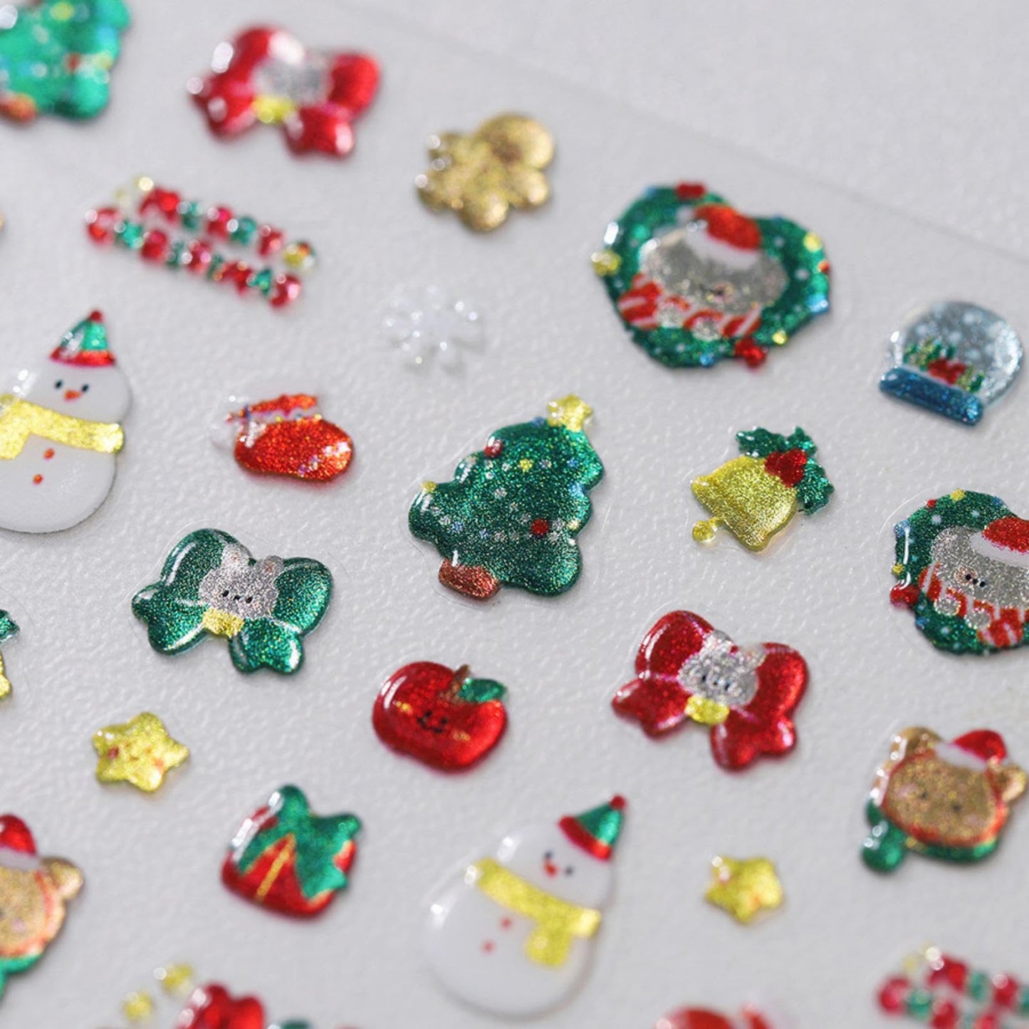 Christmas Nail Art Stickers 5D Embossed Cute Snowman Nail Stickers Self-Adhesive Christmas Eve Fruit Xmas Tree Stocking Nail Decals for Women Girls Winter Holiday Manicure DIY Nail Supplies