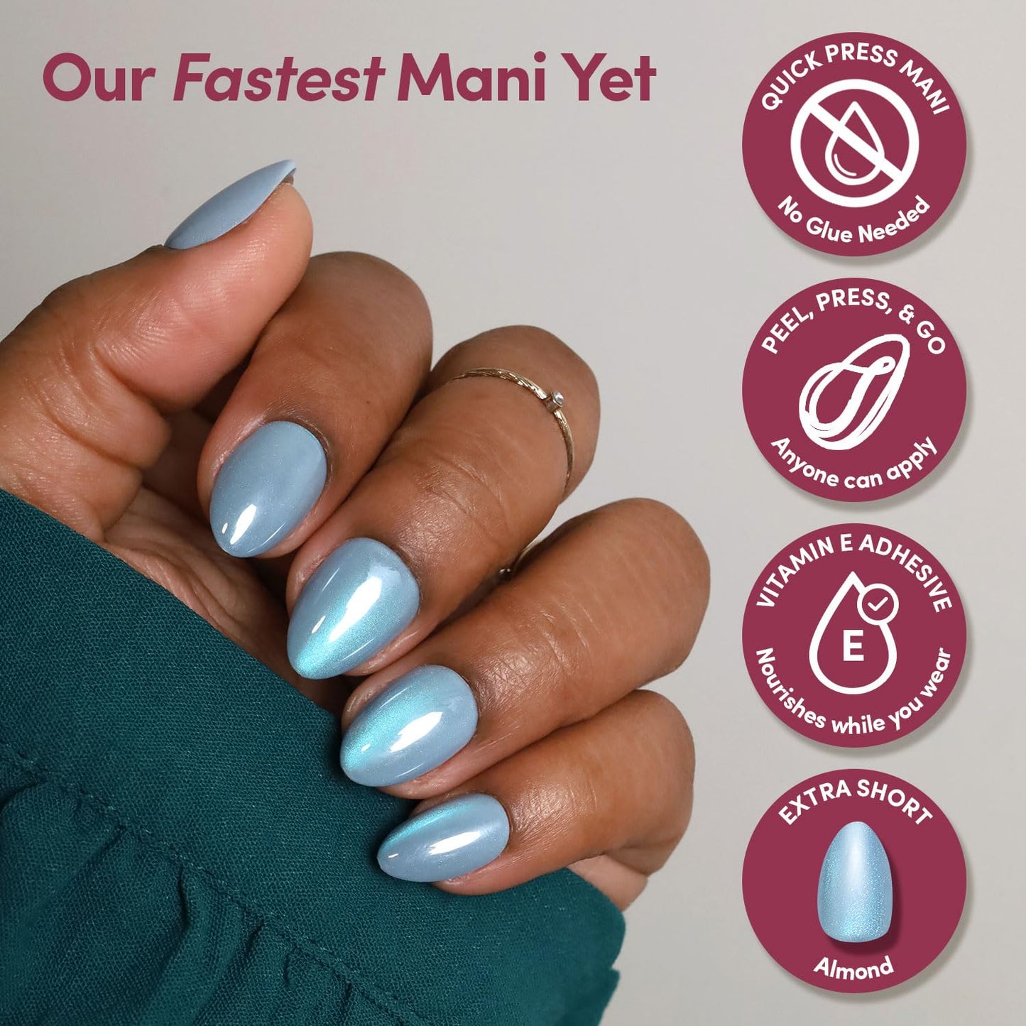 Glamnetic Quick Press Mani Bundle - No Glue Press On Nails, Just Peel and Stick | Lime Beam & Ocean Prism | Mess Free Salon Quality Stick On Nails | Almond Extra Short Nails