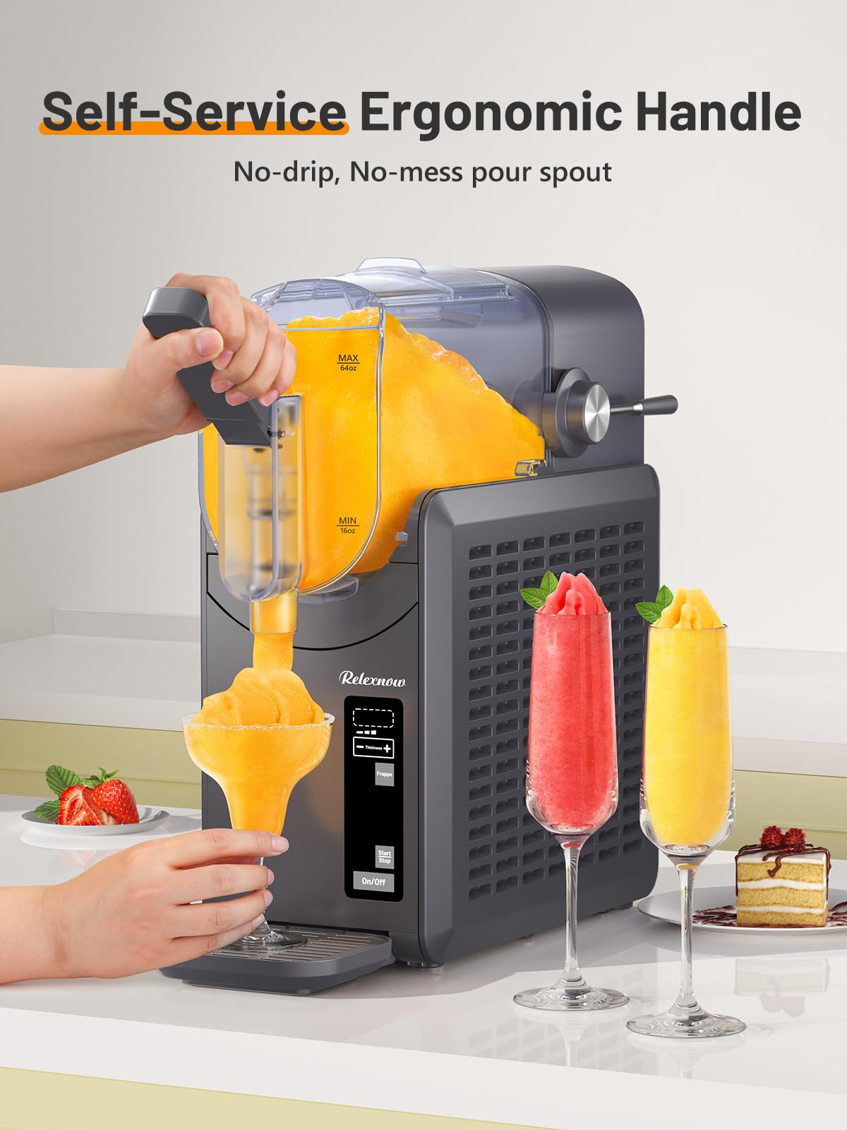 RELEXNOW Slushie Machine No Ice Needed, 88 oz Slushy Machine for Home, Professional 6 in 1 Frozen Drink Maker with Self-Cleaning for Margaritas, Frappés, Milkshake and More