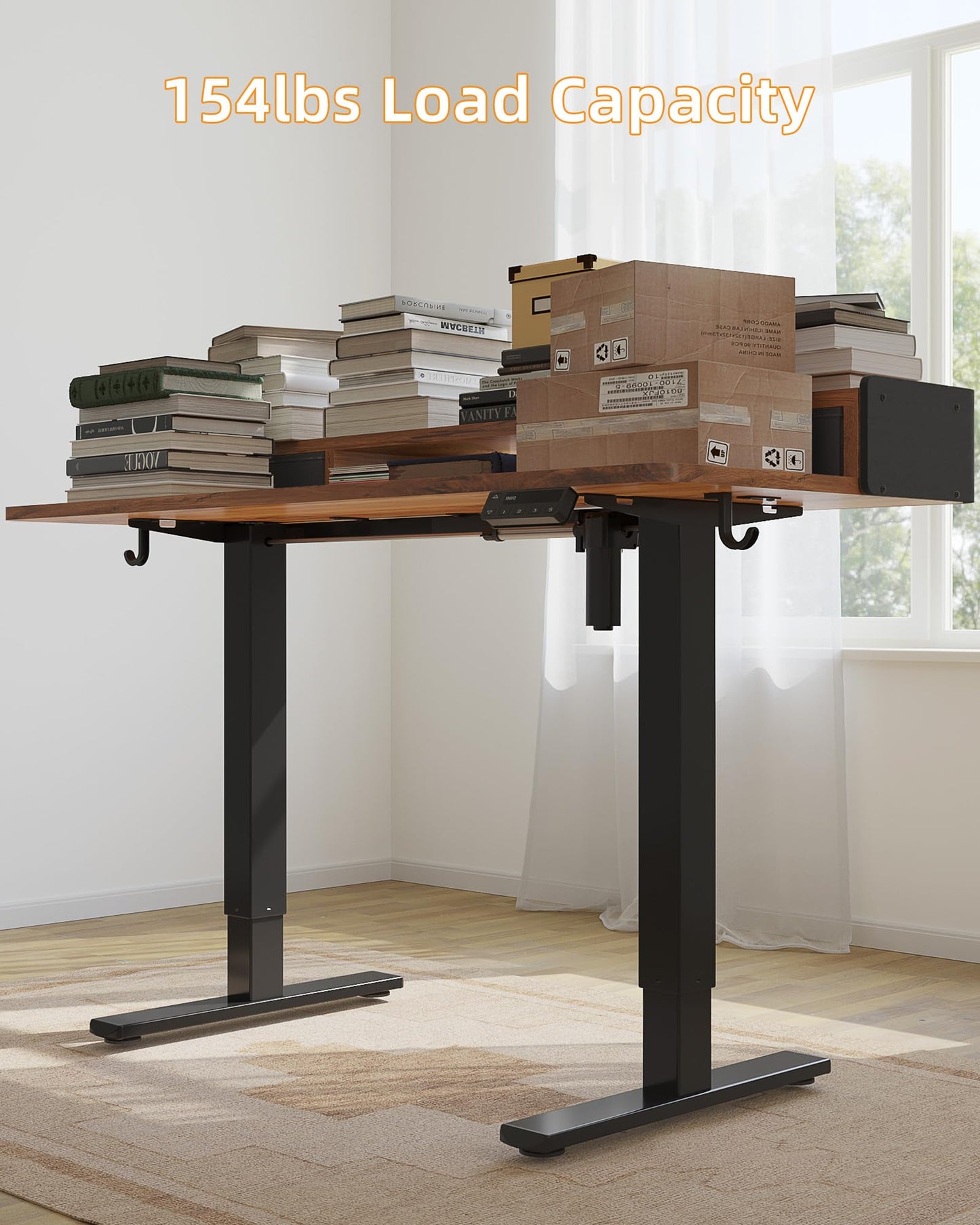 YIHAYO Electric Standing Desk with Drawers, 48 x 24 Inches Adjustable Desk with Storage Shelf, Stand Up Desk with Splice Board, Computer Table for Home Office, Black Frame/Rustic Brown Top
