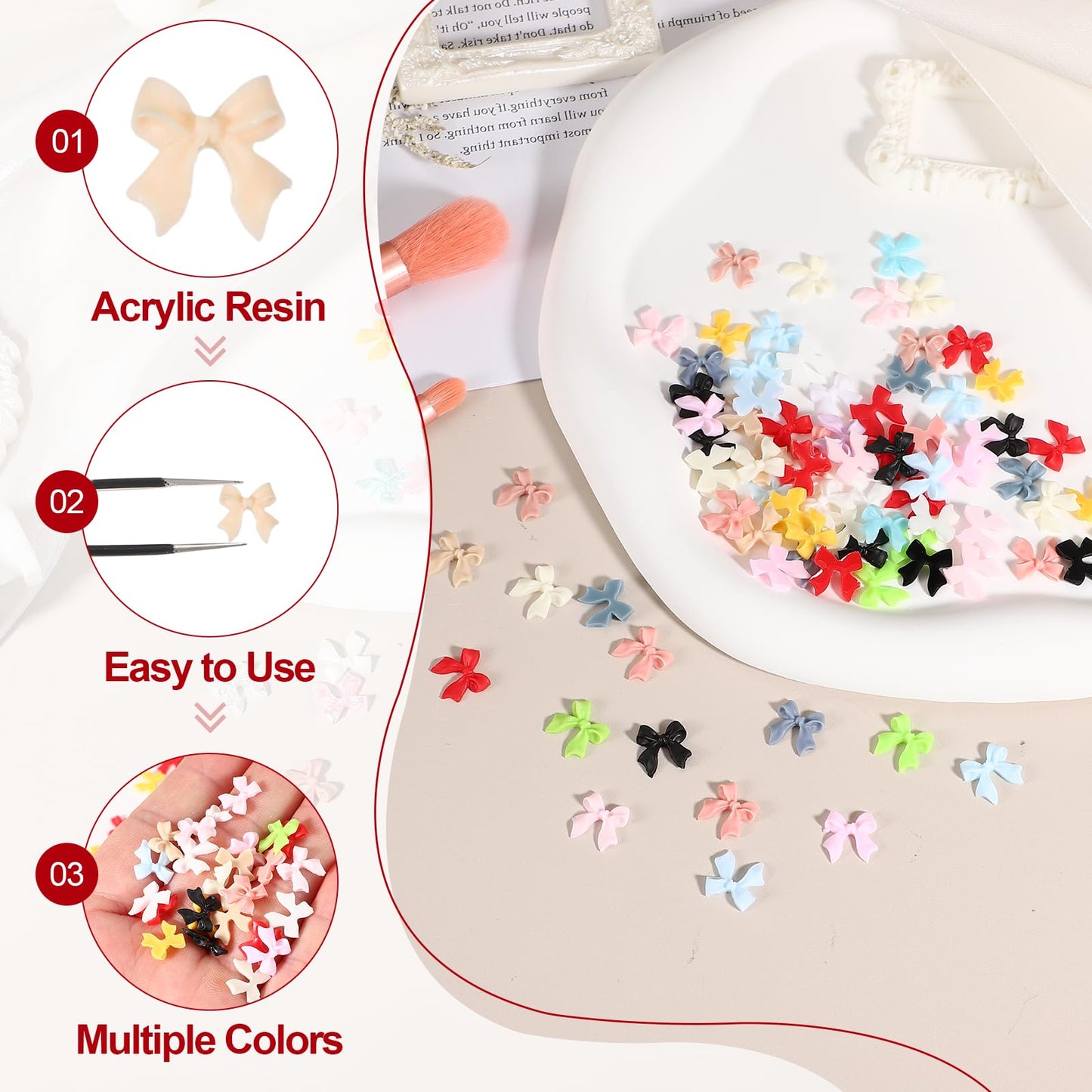 YELARXI Nail Bows, 3D Flowers for Nails Acrylic Resin Bows Art Accessories - Fitting for (DIY Manicure - Tips Decoration - Women and Girls) 100 Pcs & Khaki