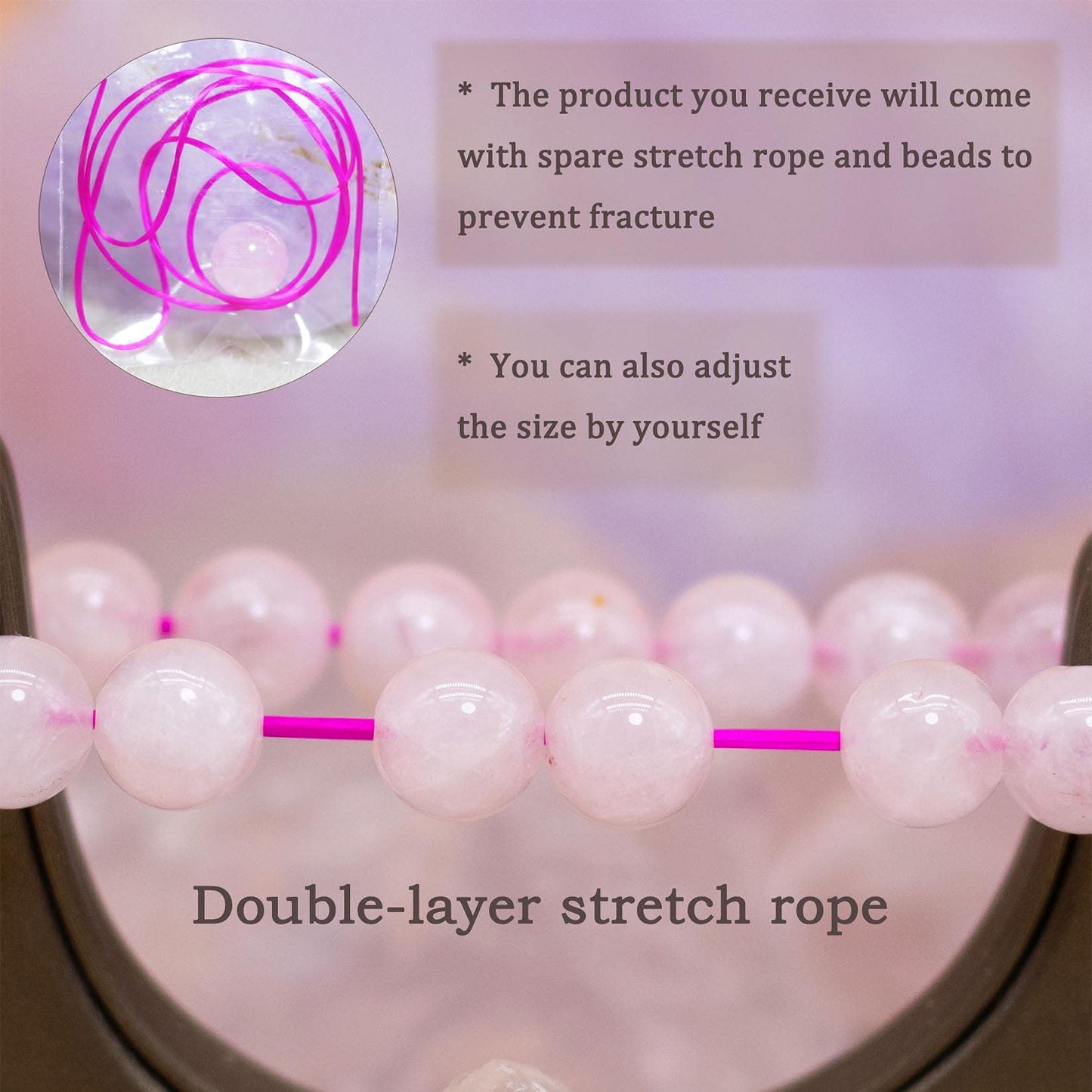 DAZCOLO 8mm Natural Gemstone Stretch Bracelet, Handmade Unisex Crystal Bracelets for Meditation, Yoga, Spiritual Healing & Positive Energy (Rose Quartz)