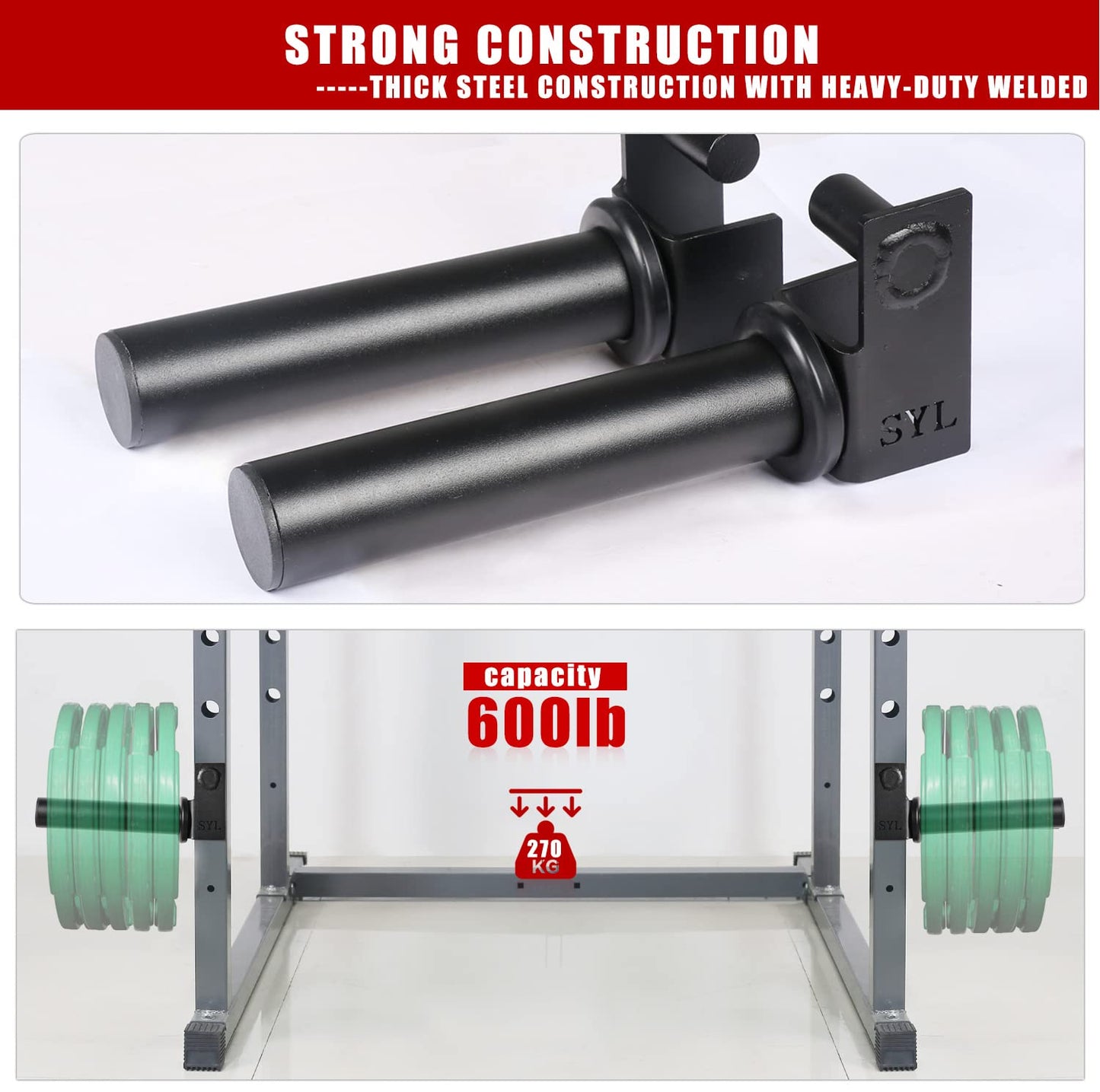 SYL Fitness Olympic Weight Plates Holder Power Rack Attachment Weights Storage Rack, Fit 2x2" Rack (1"" Hole)"
