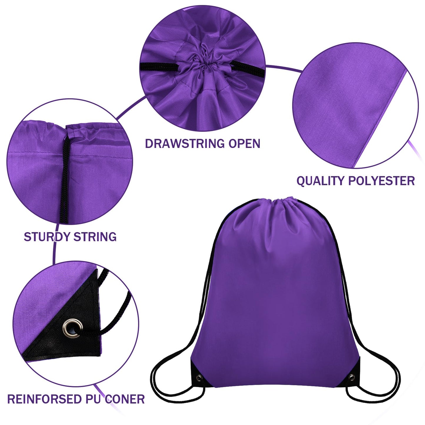 Grneric 200Pcs Drawstring Backpack Bulk Cinch Sackpack Drawstring Bags Nylon for Gym Party Trip(Purple)