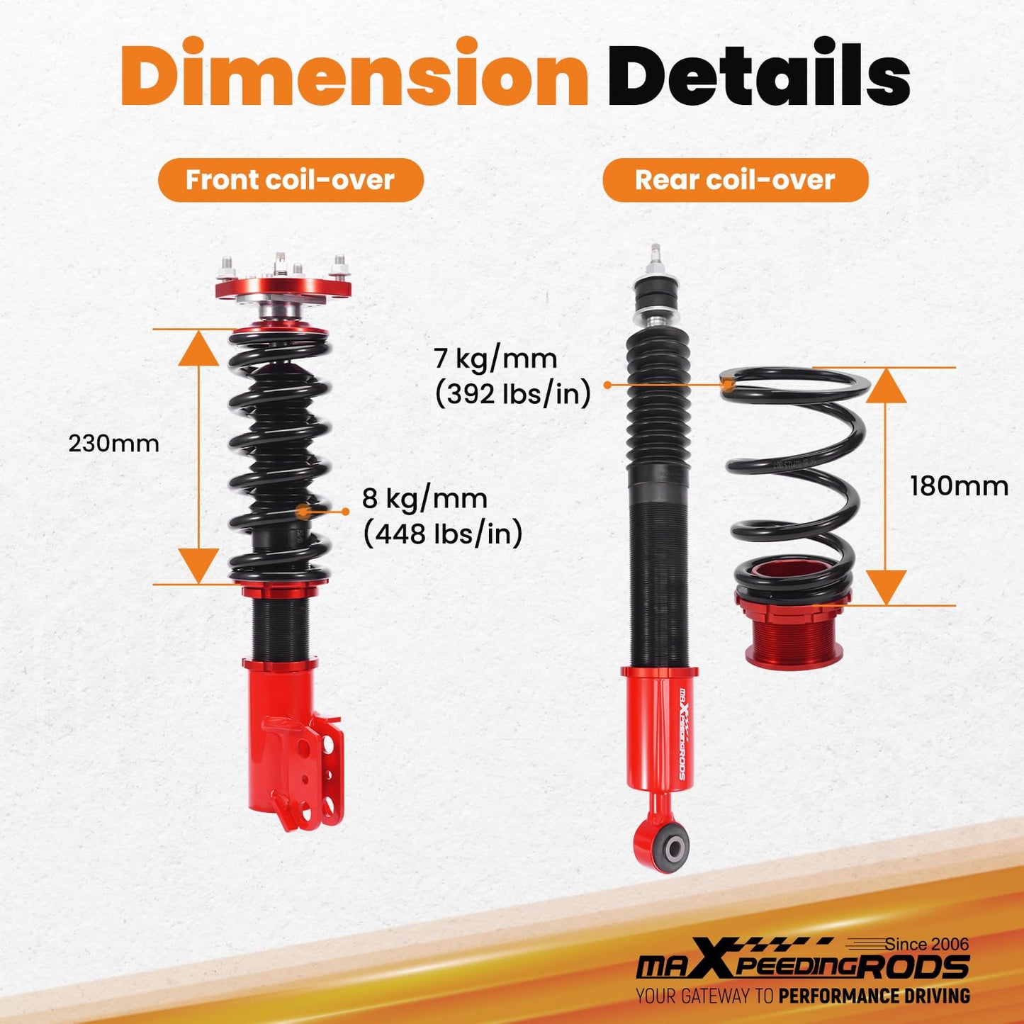maXpeedingrods Coilovers for Ford Mustang 1994-2004, 24 Levels Damper Adjustable Coilovers Suspension Kit Struts, Height Adjustable Lowering Kit, Red