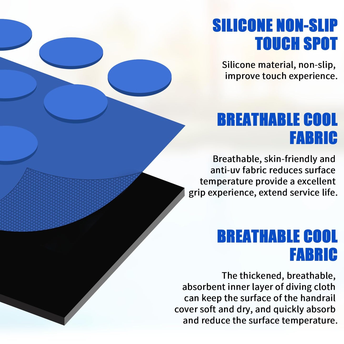 Pool Handrail Covers with Zippers 4 6 8 10 Ft Inground Swimming Pools Hand Rail Cover, Anti-Slip Cool Touch Heat Resistant, Royal Blue, Non Slip Swim Pool Railing Ladder Stair Handle Grip (10 Feet)