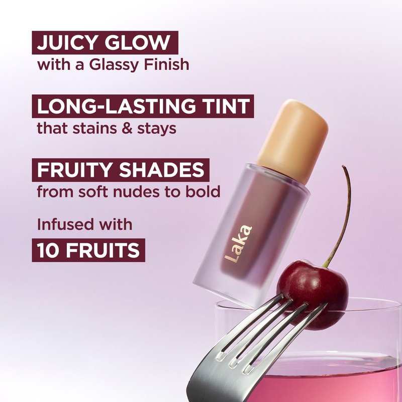 Laka Soothing Prep Lip Mask + Stain Lip Liner #02 Suede Pink & Fruity Glam Lip Tint #124 Maro, Peel-off Lip Mask & Long Lasting Vivid Color