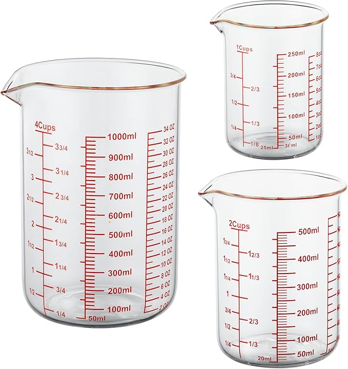 High Borosilicate Glass Measuring Cup Set-V-Shaped Spoutï¼Includes 250ml(8OZ), 500ml(16OZ), and 1000ml(32OZ) Glass Measuring Beaker for Kitchen or Restaurant, Easy to Read