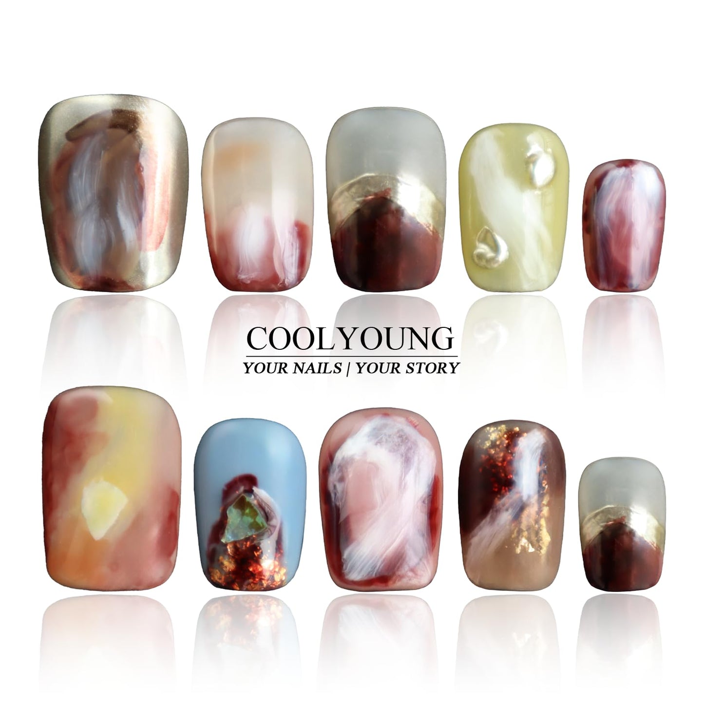 Handmade Press on Nails Square Shaped Artificial Nails Acrylic Handmade Colorful Press On Nails Stick On Nails For Women Woman Gifts COOLYOUNG 10 PCS, Size M