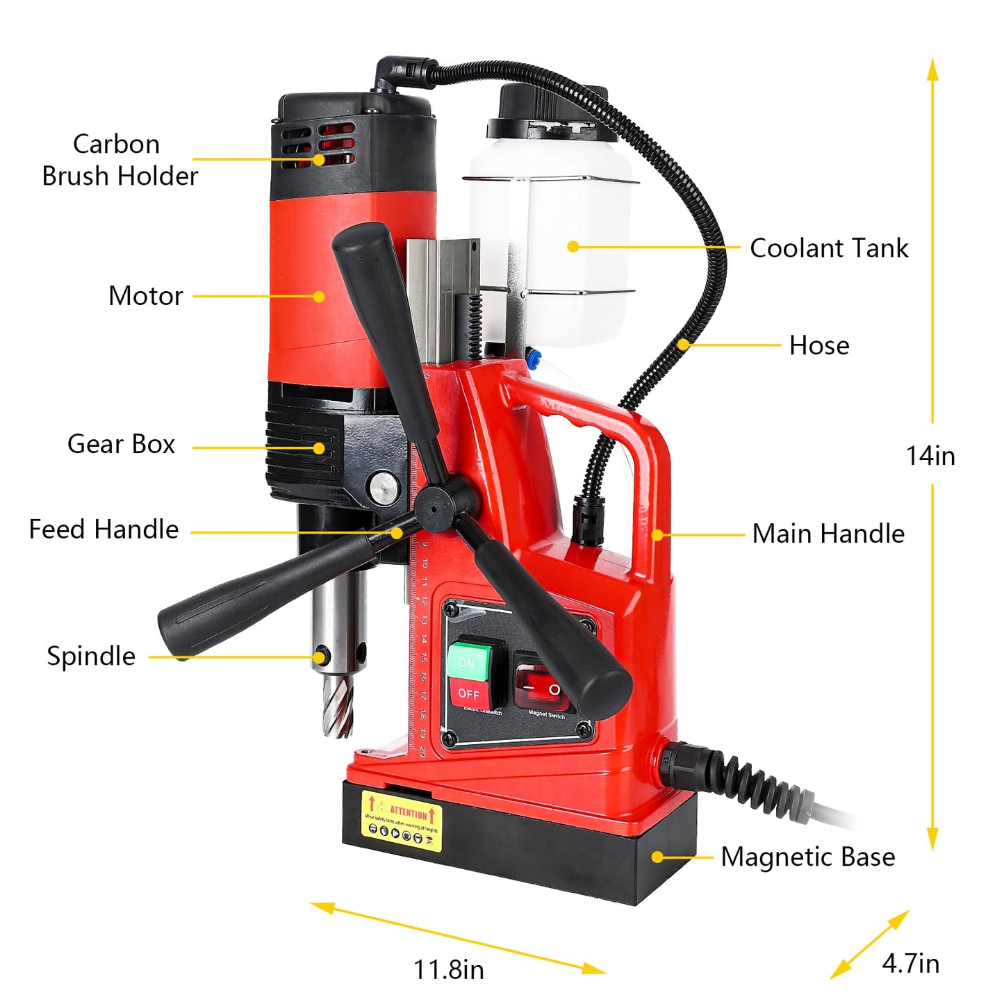 GARVEE Mag Drill Press, 1300W 1.6 in Boring Diameter 2922 lbff/13000N Electric Magnetic Drill with 11Pcs Drill Bits for Industrial Home Improvement Power Magnetic Drill Presses