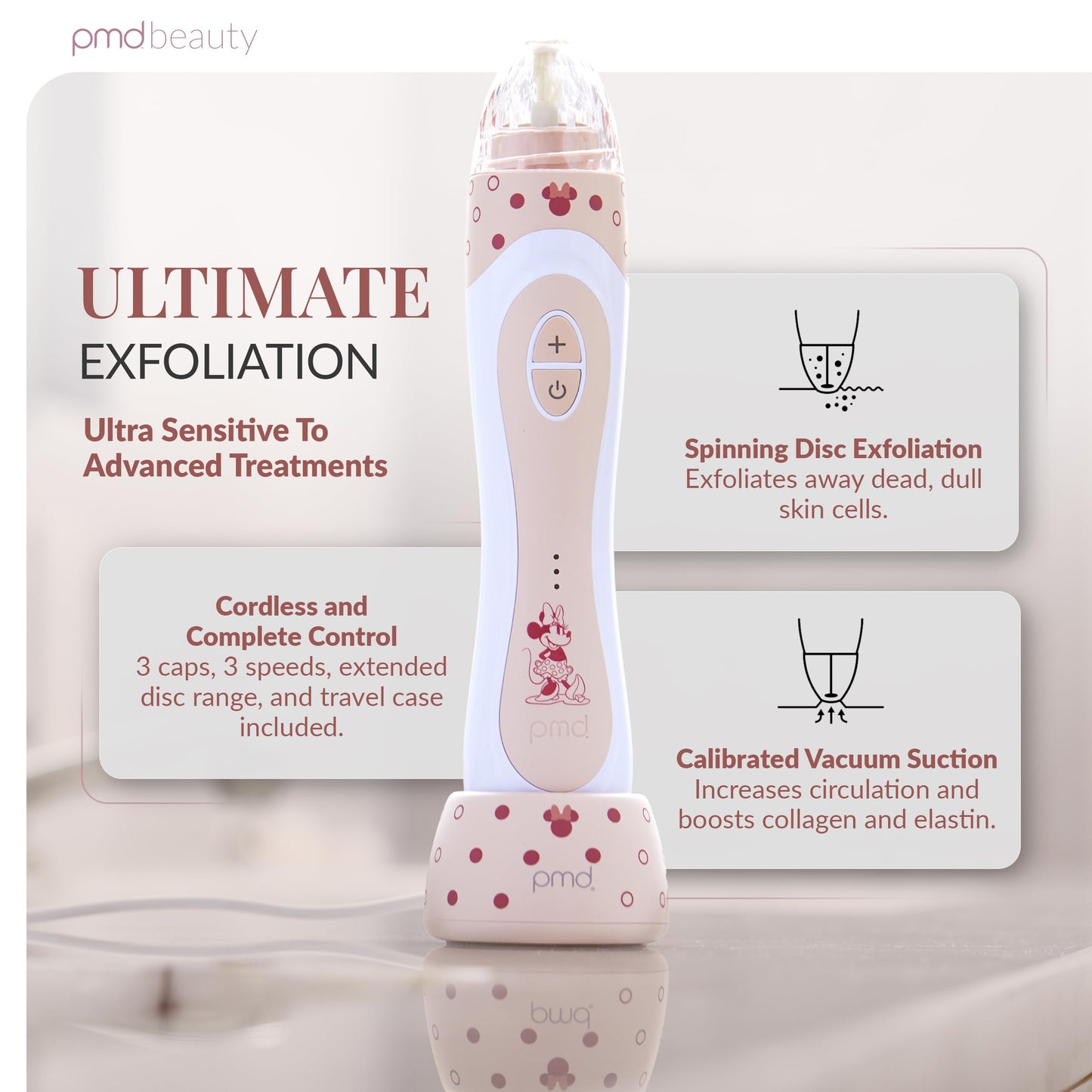 PMD Beauty x Disney Minnie Mouse Personal Microderm Elite Pro-At-Home Microdermabrasion Machine for Face and Body-Exfoliating Crystals & Vacuum Suction for Fresh & Radiant Skin-TruTier Technology