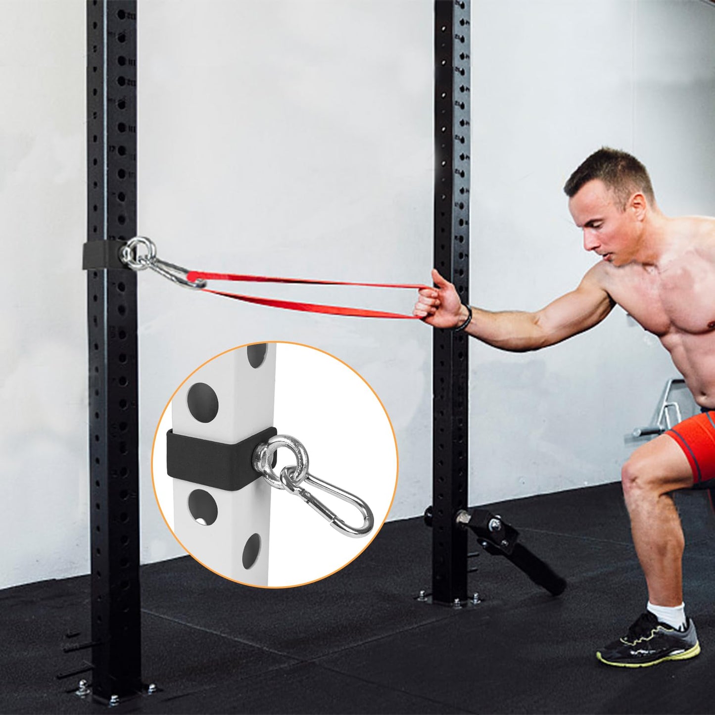 Ertuohg 2PCS Power Rack Attachments with Quick Connect Buckles, O-Ring Attachment for Power Rack Squat Racks, Heavy Duty Power Rack Shackle Band Attachment, Resistance Band Hooks Fits 1" Holes"