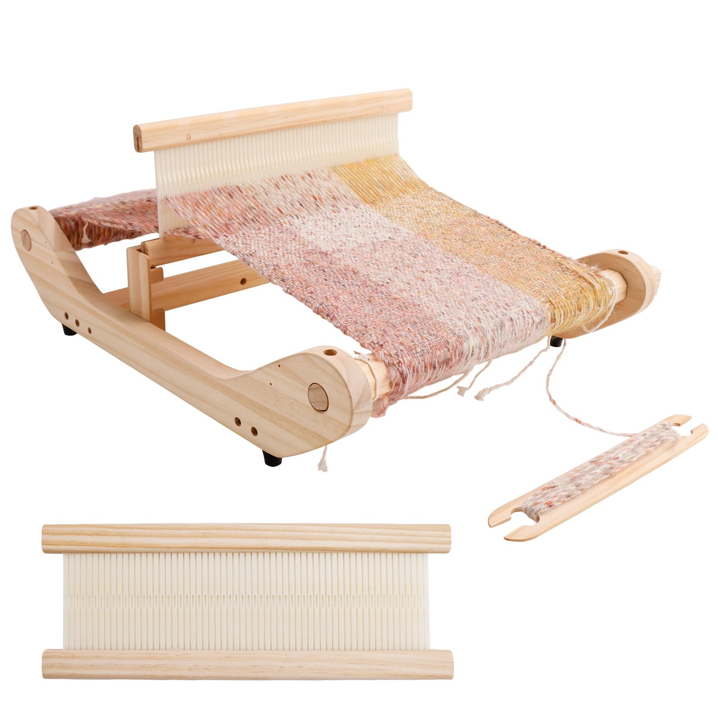 PURCOULEUR 12 Inches Rigid Heddle Loom, Wooden Weaving Loom for Adults, Multi-Craft Frame Loom for Beginners, Threads Warping Frame with Pegs and Yarn Stand, Weaving Loom Kit with Heddle Shed Stick