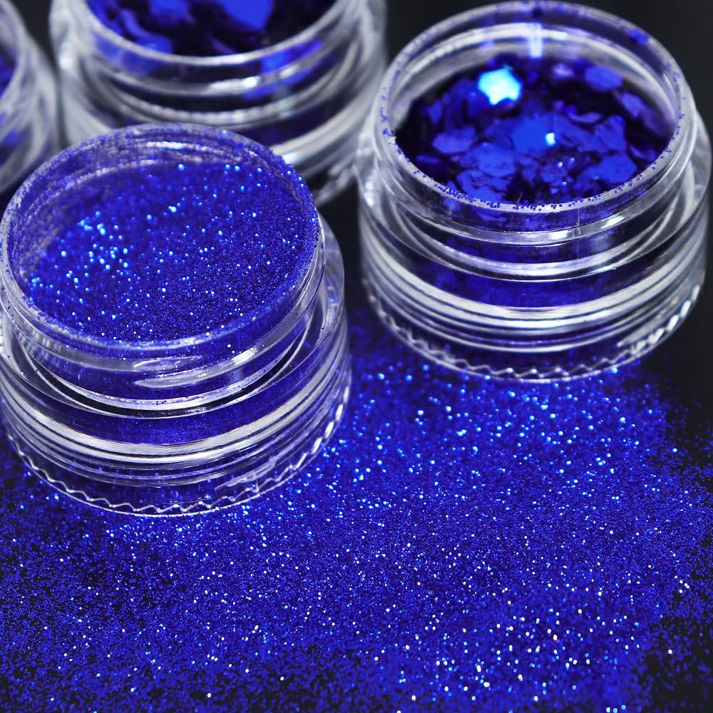 Christmas Nail Art Glitters Blue Nail Sequins, 6 Grids Winter Nail Glitter Sequins Mixed Snowflake Butterfly Heart Nail Glitter Flakes DIY Christmas Nail Art Decoration Accessories for Women Girls