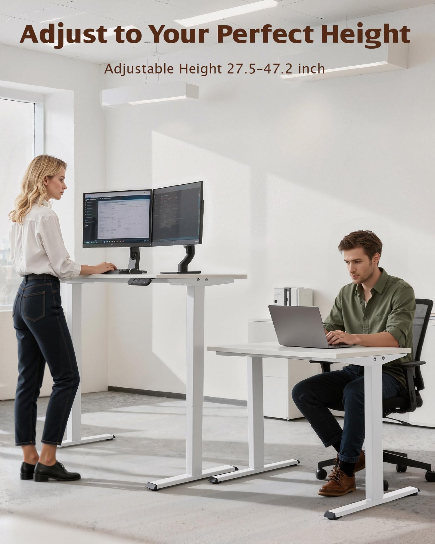 TOPSKY Dual Motor Electric Standing Desk Frame, Height Adjustable Sit Stand Base for Home Office, Fits Table Tops up to 70.8 x 31.5 Inch, 225 lb Capacity (White, Without Stand)
