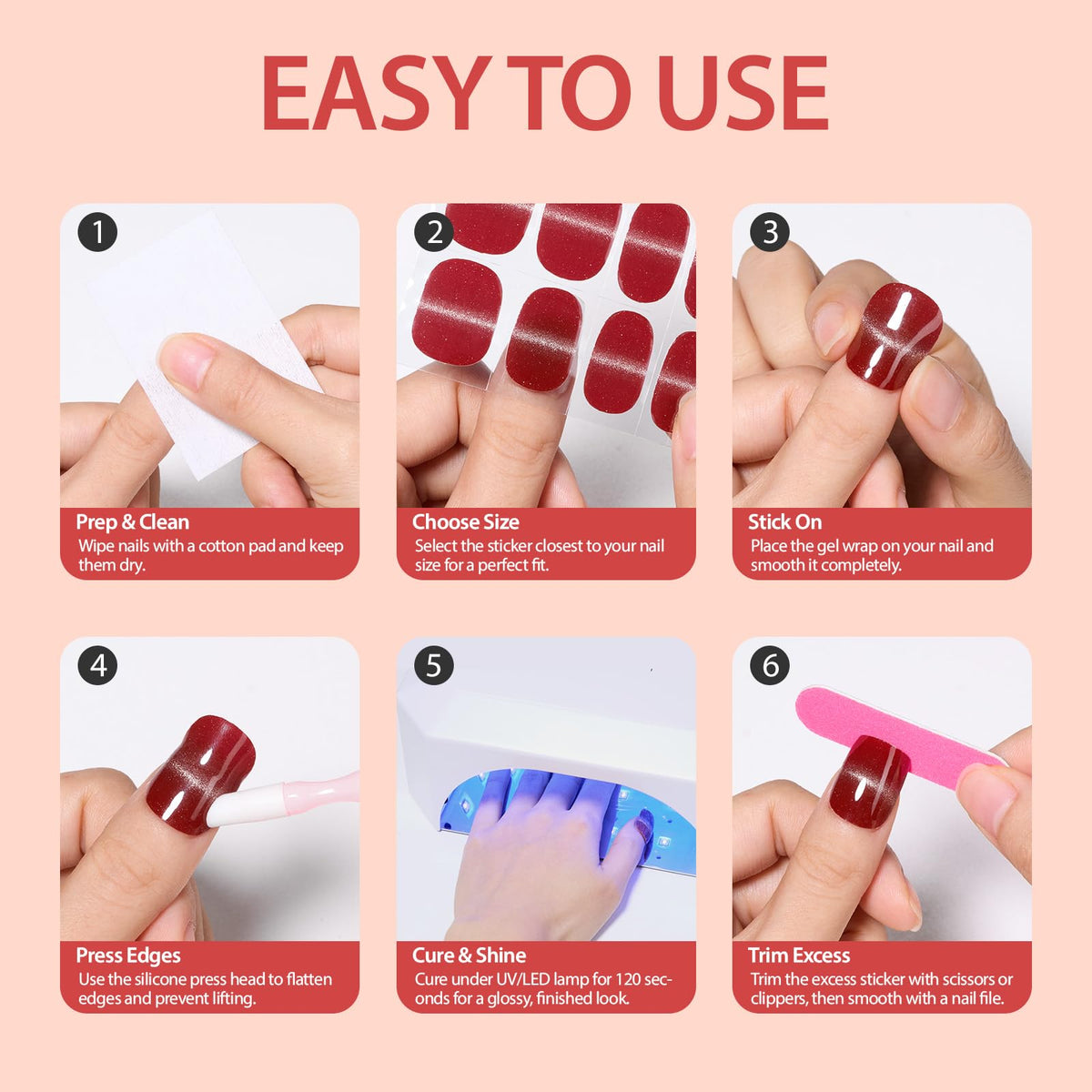 Makartt Semi Cured Gel Nail Strips Kit 2 Packs – Real Gel, Hema & TPO Free, 16 Sizes Anti-Lift Fit, UV Light Required, Salon Quality, Long Lasting, Includes Dual-Ended Tool & Prep Kit (Deep Burgundy)