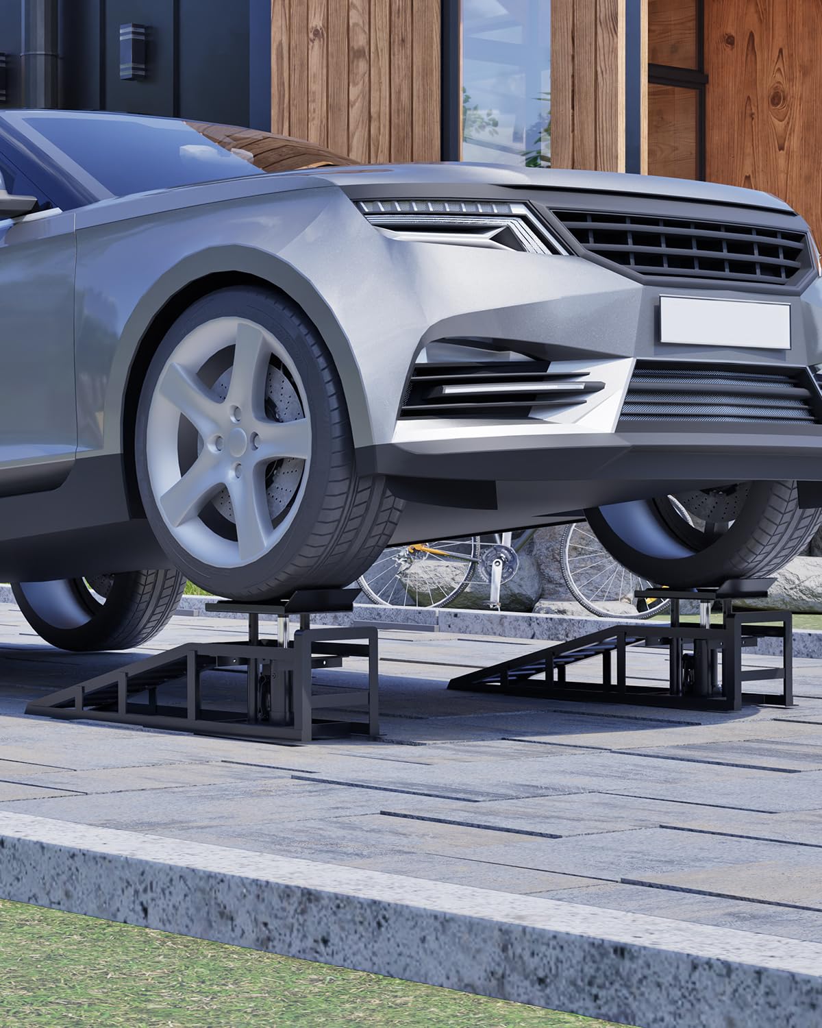 Hydraulic Car Ramps 5 T 11000 LBS, 2 Pack Heavy Duty Steel Car Ramps Lift Height 11.61 in-16.21 in, Low Profile Car Lift Service Ramps Truck Trailer Garage