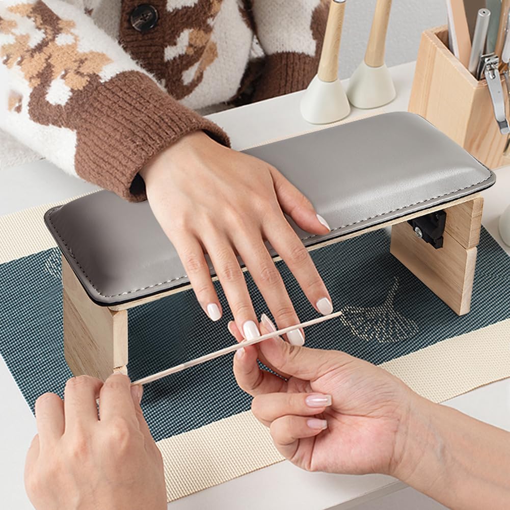 WAYUTO Folding Nail Arm Rest Nail Art Hand Pillow Nail Tech Arm Rest Pillow Nail Manicure Hand Rest Nail Polish Hand Cushion for Women Girls Gray