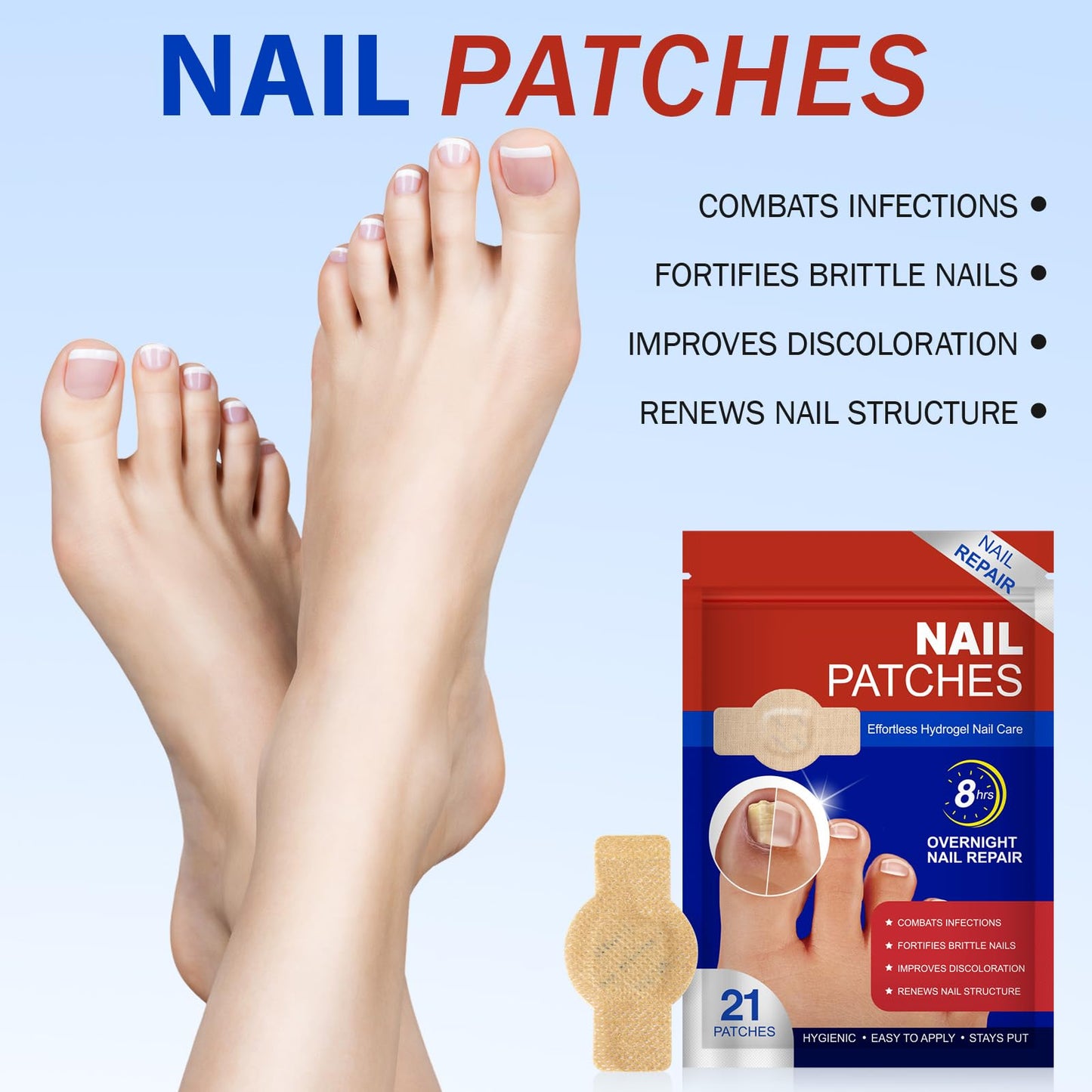 Toenail Treatment Extra Strength, Nail Repair Patches, 8 Hours Overnight Renewal for Thick, Brittle and Discolored Toe Nail, Repair & Strengthen Damaged Foot Nails, 2 Pack (42 Pcs)