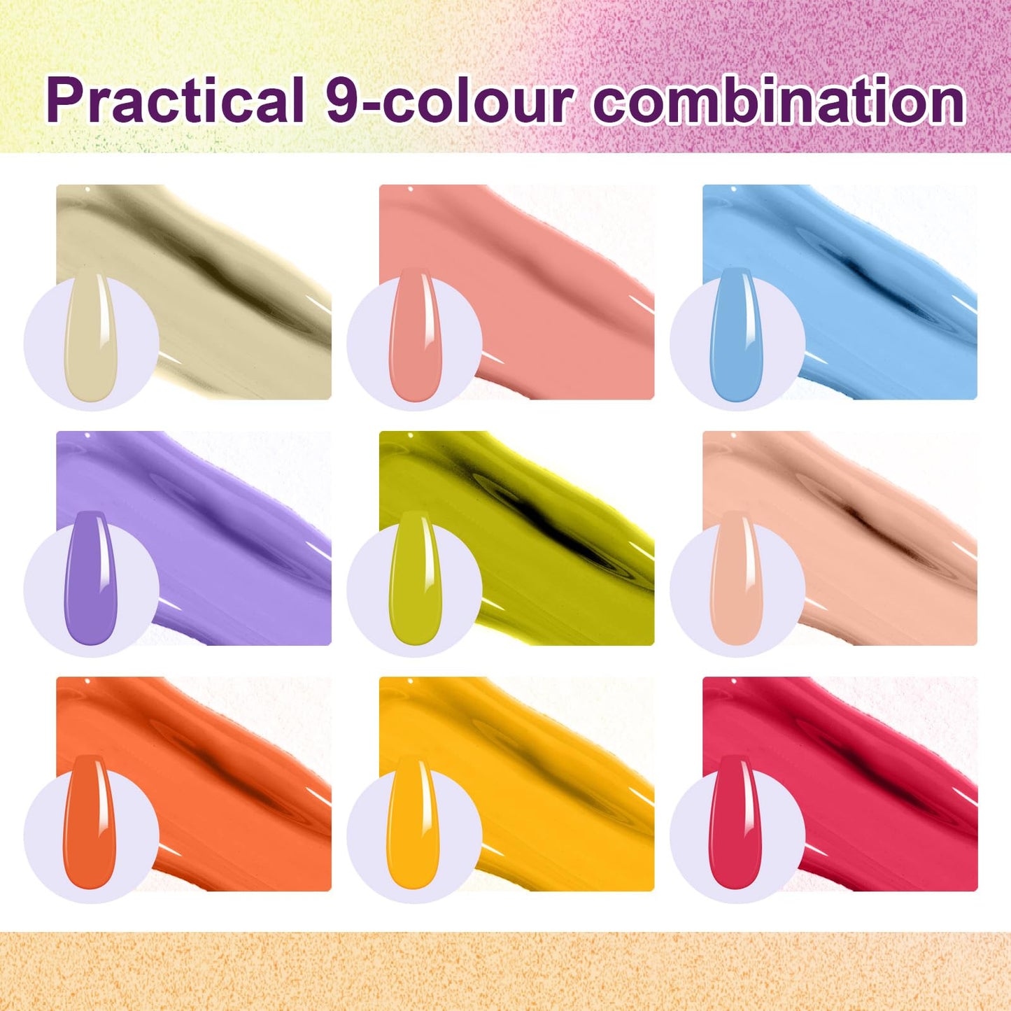 U-Shinein Gradient Painting Gel, 9 Bright Colors Ombre Gel Nail Polish Orange Yellow Blue for Pigment Pat Aura Nails French Manicure Soak Off UV Long-lasting Home Salon DIY Nail Art Joy Tints