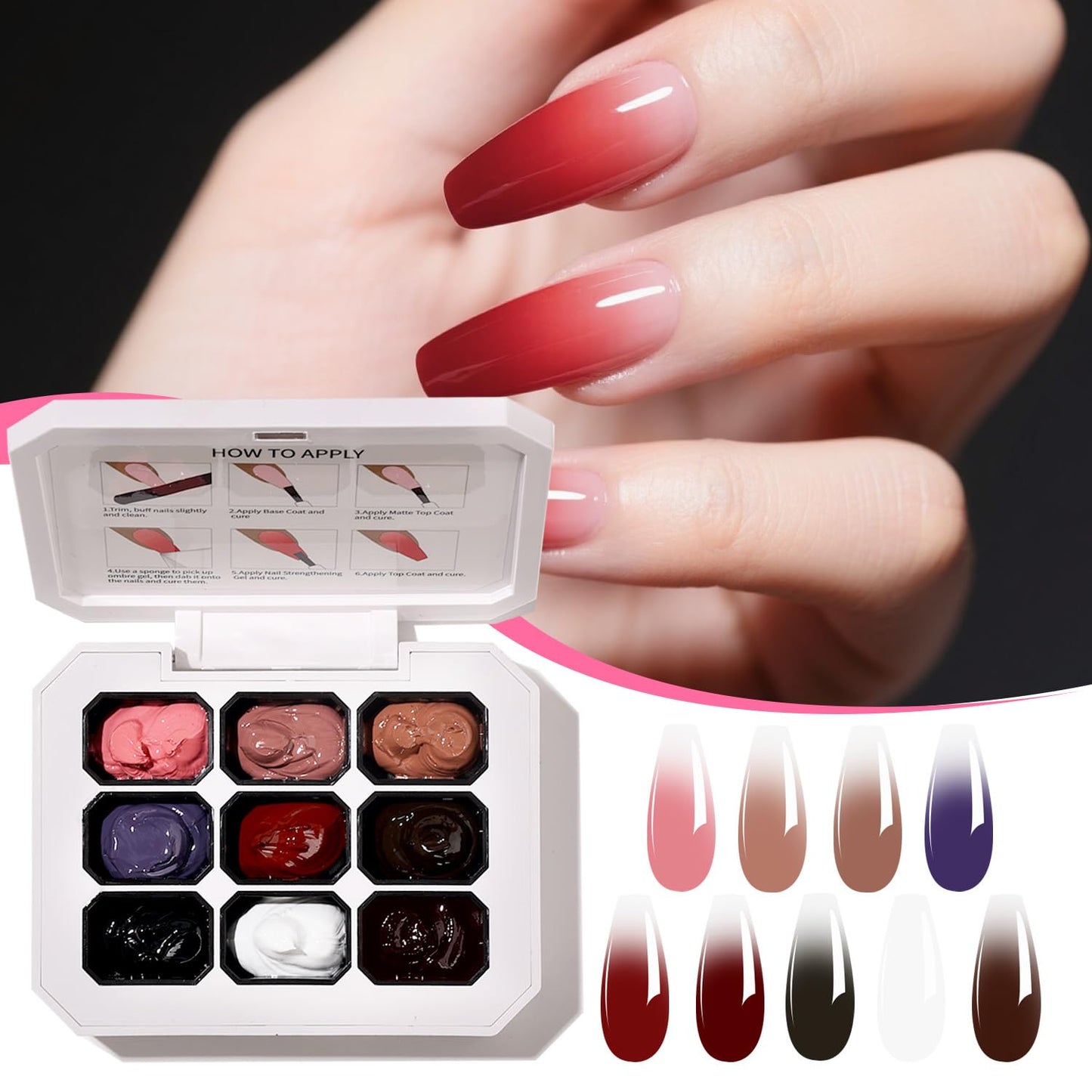 AOBOO Ombre Gel Nail Polish Nail Sponges for Ombre 9 Series Colorful Blush Effect Pat Painting Gradient Blooming Gel for Ombre Nails Multistyle French Manicure Nail Art DIY Home (A3, 1)