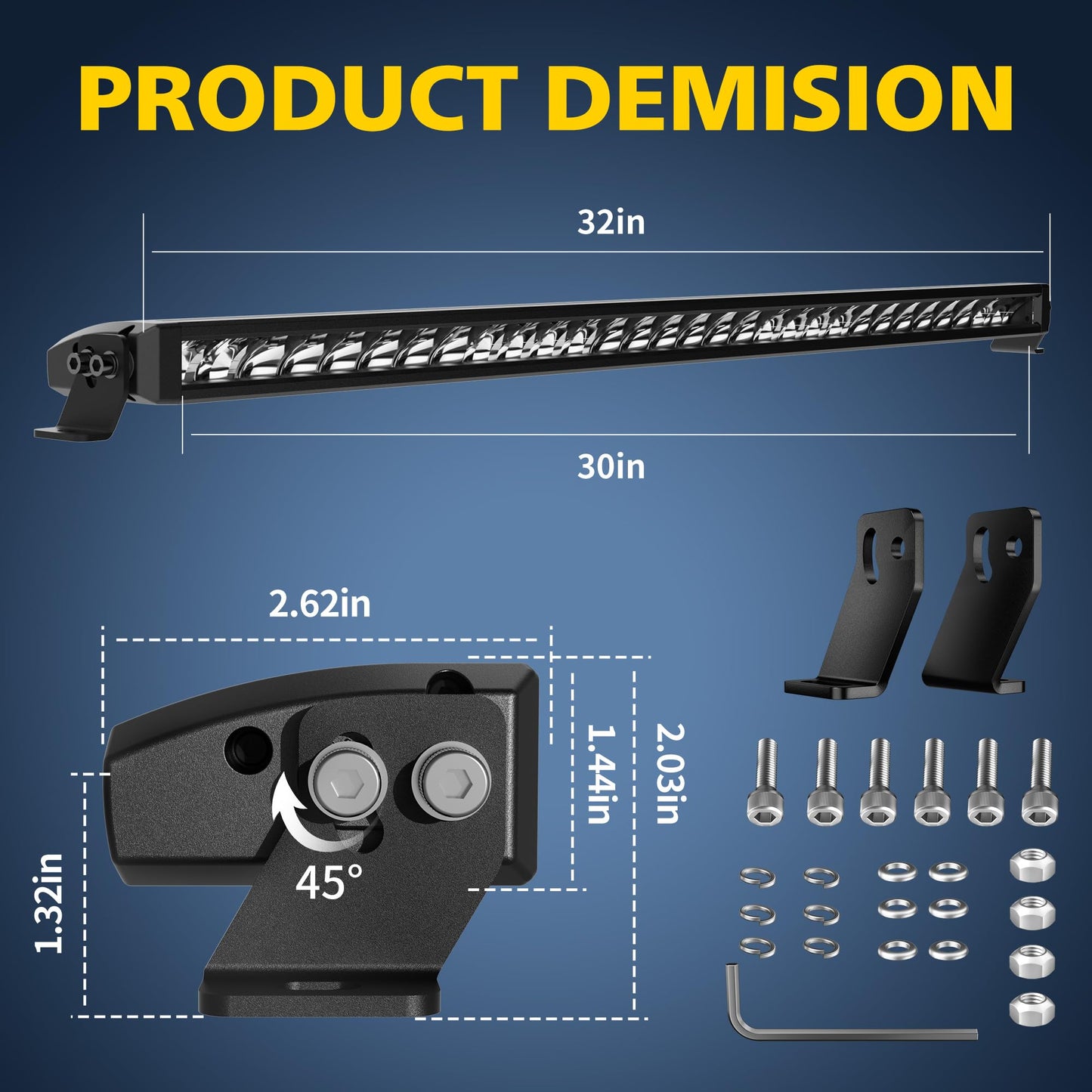 4WDKING 32 Inch Dual-Color Slim LED Light Bar,180W Spot Flood Combo Beam with Wiring Harness Kit, Screwless Design, IP68&IP69K Waterproof, Off Road Driving Lamp Fog Lights for Truck Pickup ATV UTV SUV