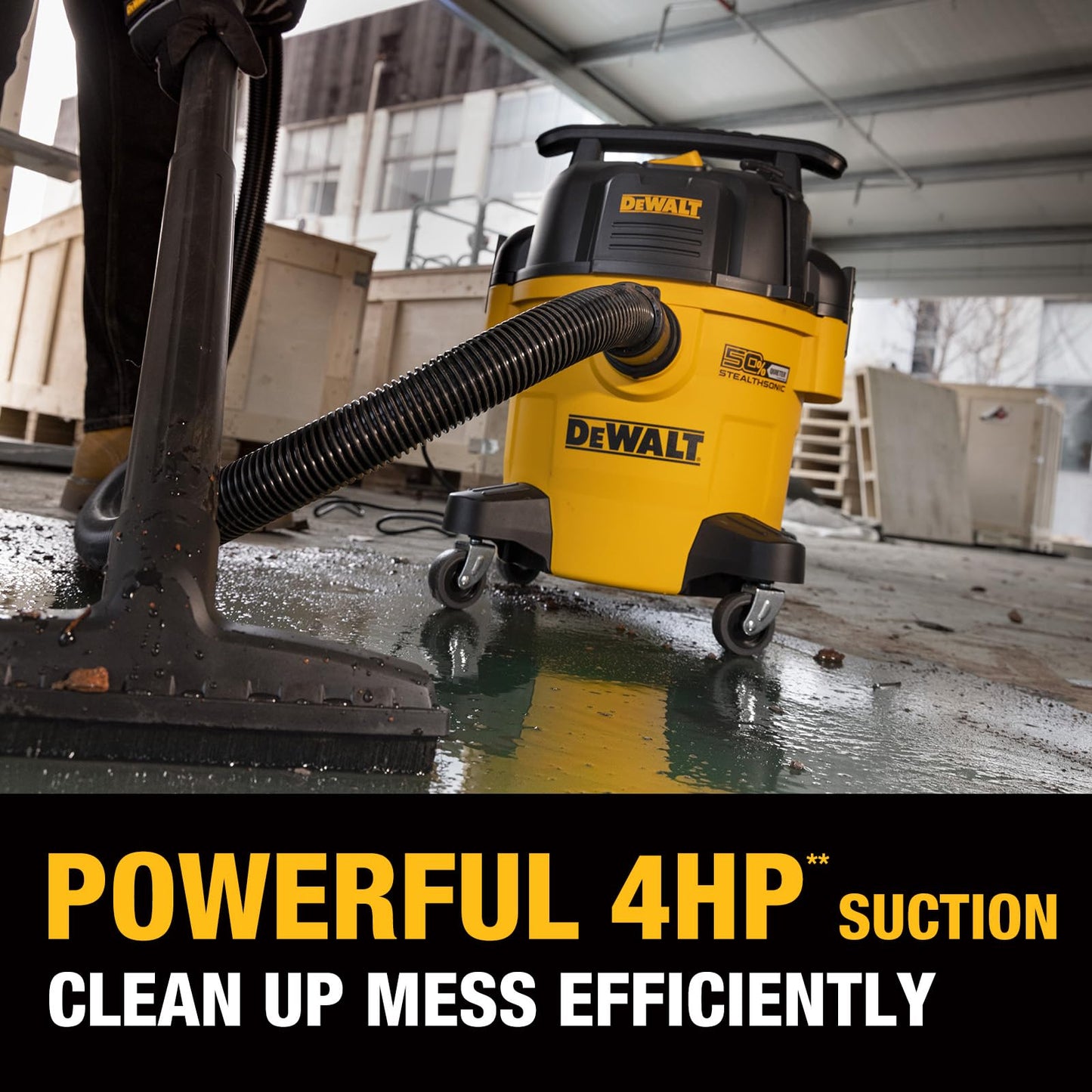 DEWALT Stealthsonic Shop Vacuum Wet and Dry, 5 Gal 4 HP Ultra-Quiet Vacuum Cleaner with Complete Accessory Kit and 6 Bonus Dust Bages - Ideal for Home, Jobsite, Workshop, Garage, Car DXV05P-QTA