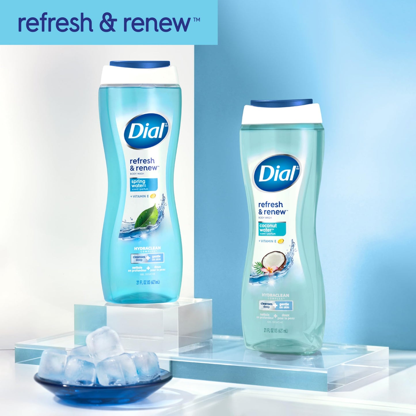 Dial Body Wash,Refresh & Renew Spring Water,23 Fl Oz,Hydraclean Complex & Vitamin E,Gentle,Leaves Skin Feeling Nourished,Dermatologist-Tested,No Parabens-& Sulfates,(Pack of 6)