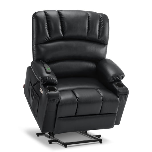 MCombo Oversized Power Lift Recliner Chair for Elderly, Lift Chair with Heat and Massage, Lift Recliner for Big and Tall, Cup Holders, USB &Type C Ports, Faux Leather R7092 (Black, Oversize)