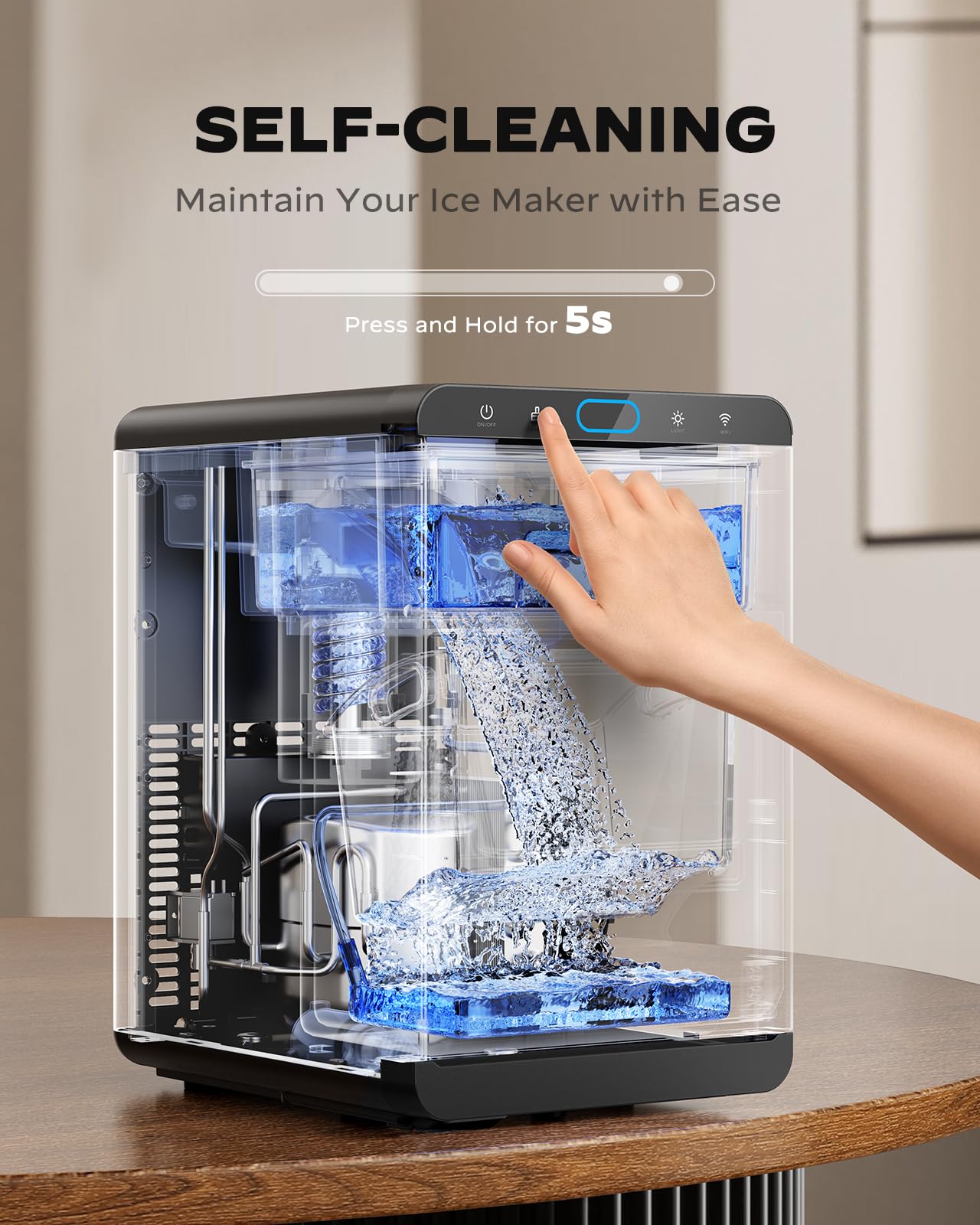 Nugget Ice Maker Countertop - Silonn Smart Pebble Ice Machine, Pellet Ice 44 lbs per Day, Crushed Ice from Timer Function and Status Alerts with Silonn App, Stainless Steel