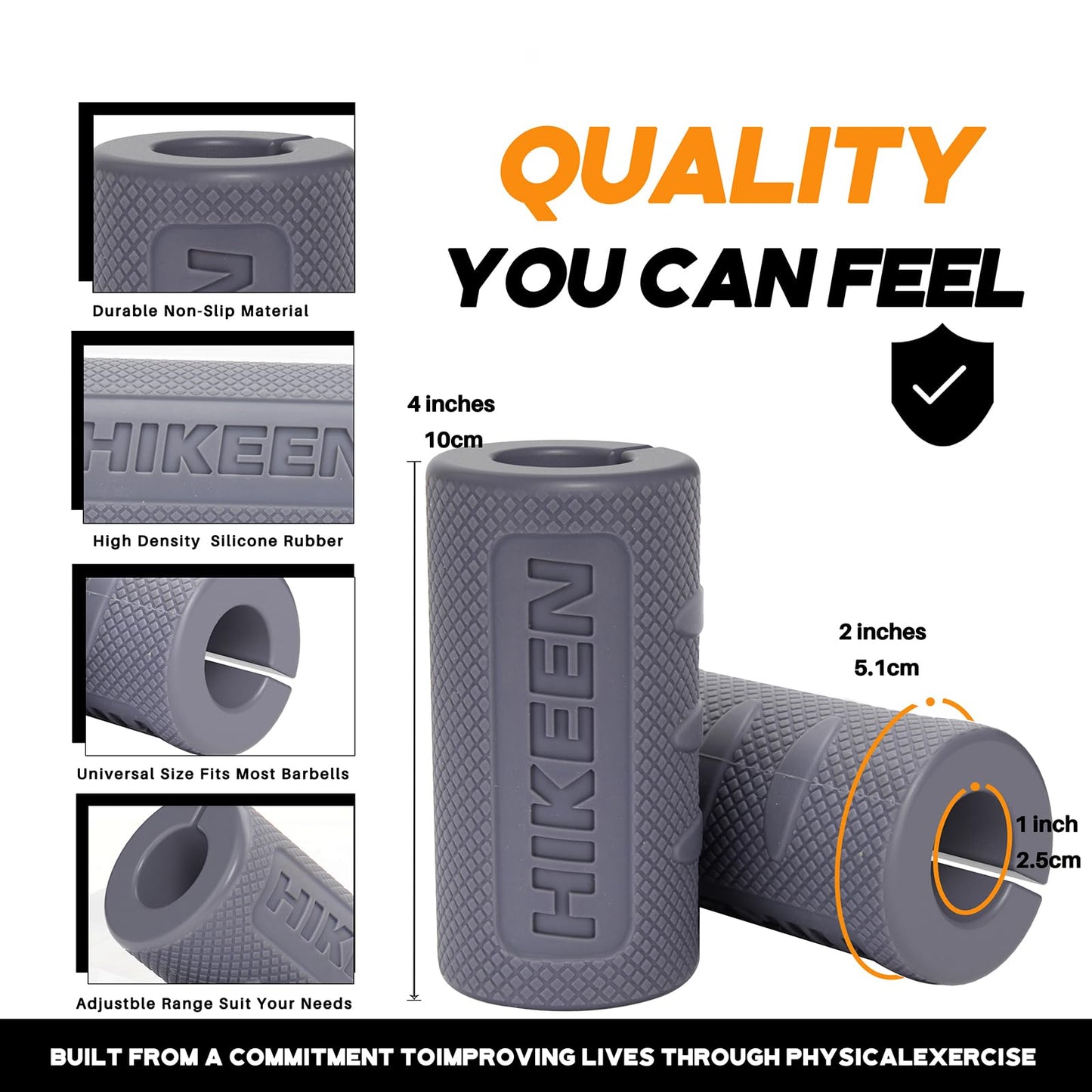 Hikeen Thick Bar Dumbbell Grips,Non Slip Hard Rubber Barbell Grips,Grips for Weight Lifting, Muscle Building-2" Outer Diameter"