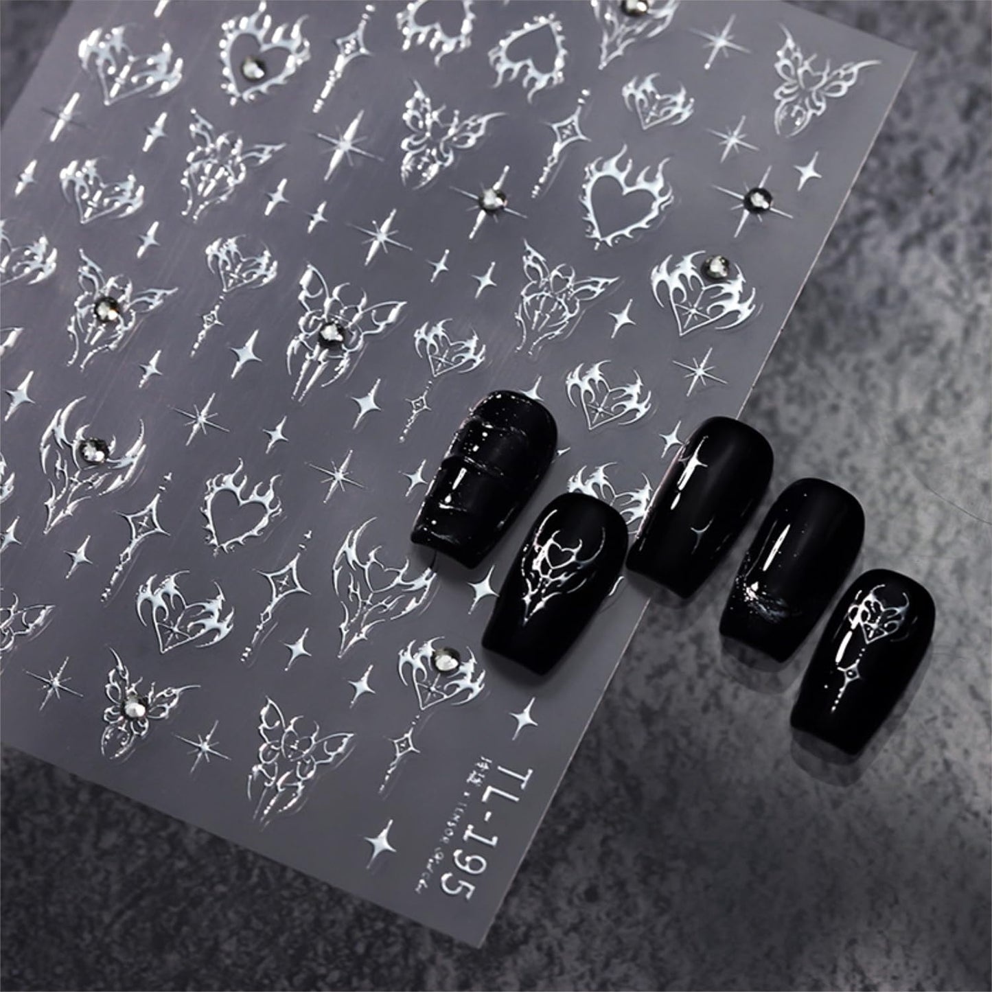 Silver Star Nail Art Stickers 5D Self Adhesive Heart Butterfly Nail Stickers for Nail Art Silver Nail Decals Rhinestone Design Star Nail Supplies for Women Girls