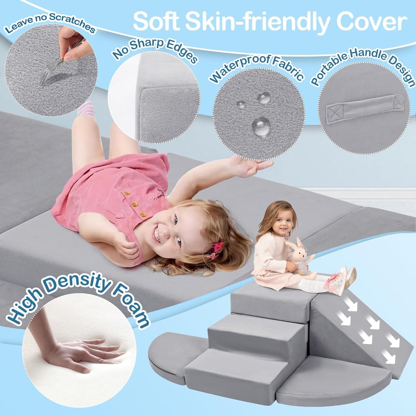 Tykacna Foam Climbing Blocks for Toddlers 1-3, Safety First Baby Climbing Blocks Indoor,Soft Play Set for Infant, Ideal Climbing Toys for 1 Year Old for Baby Gym/Toddler Playground（Grey
