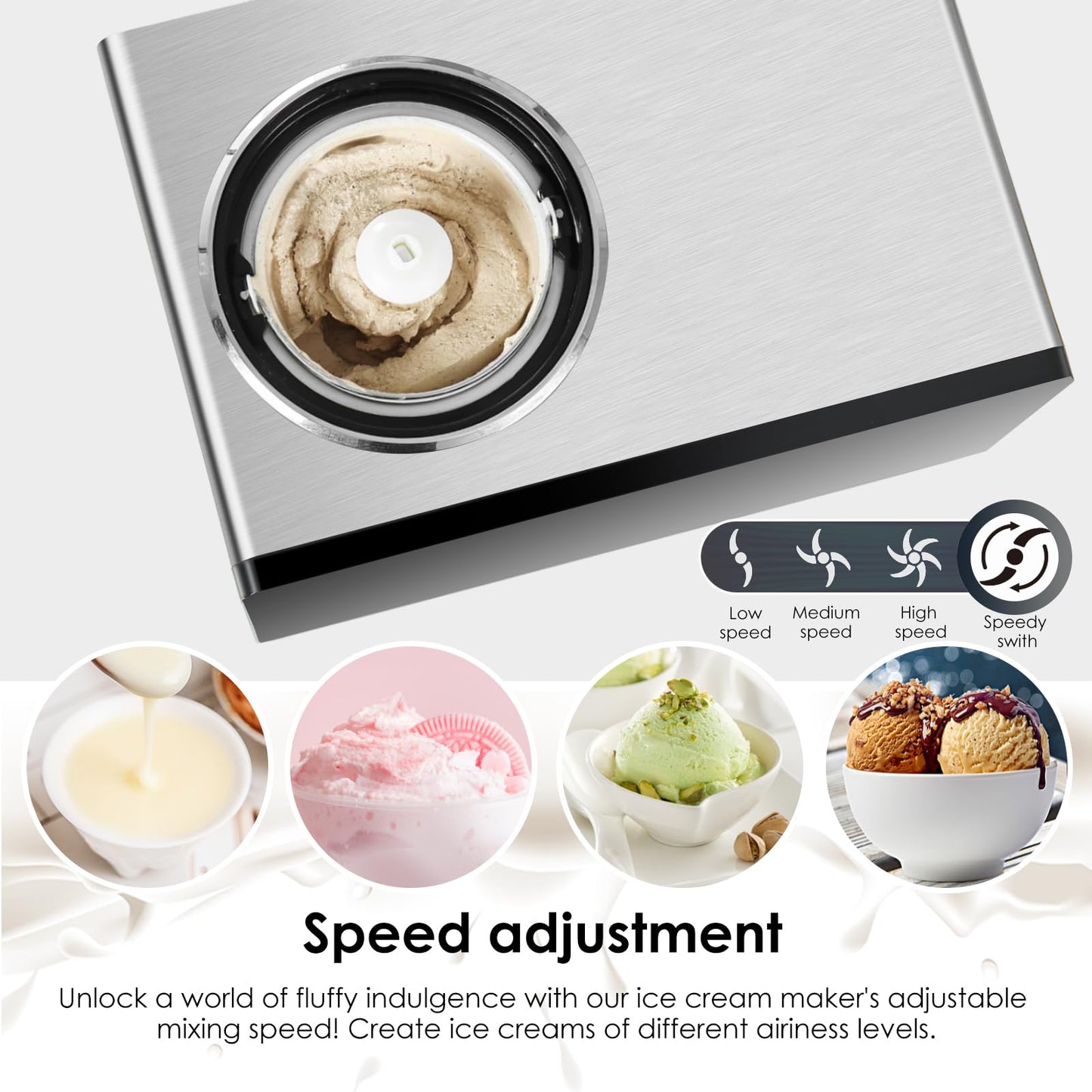 Homtone Ice Cream Maker Fully Automatic with Compressor, 4 Modes, Adjustable softness, Adjusted Speed 1.6 Quart Ice Cream + Yogurt Maker, LCD Touch Screen Homemade Soft & Hard Ice Cream Machine