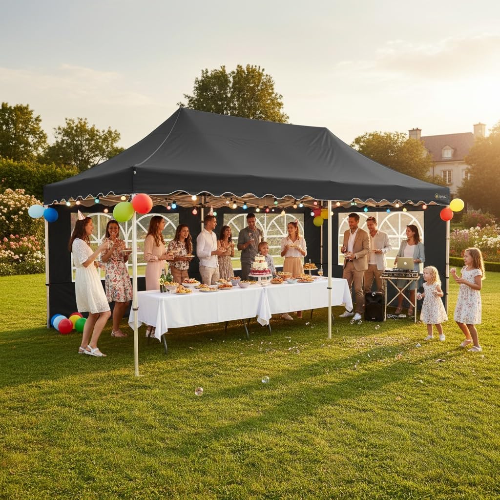 COBIZI Carport 10x20 Portable Garage, 2.0 Powder Coated Frame, Pop Up Canopy with 6 Sidewalls, Waterproof Shelter with Removable Sidewalls & Windows, Built-in Sandbags, for Car/Boat/SUV, Black