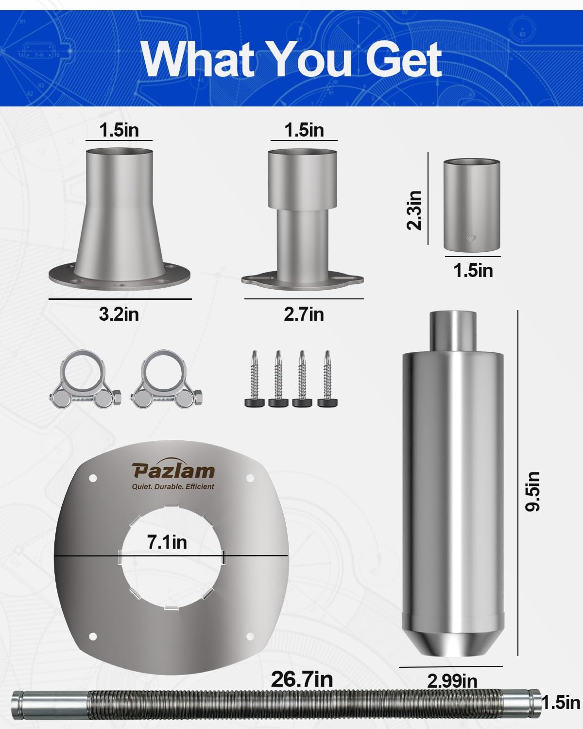 PAZLAM Generator Exhaust Extension Kit – Universal Fit for Firman, Honda, Champion & More – Heavy-Duty Stainless Steel with Flexible Pipe – Exhaust Noise Reduction & Fume Venting