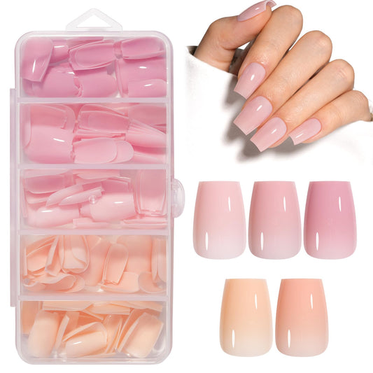 AILLSA RealFit Nude Pink Press On Nails Short Coffin - Long Lasting Pre-Shaped Natural False Nails, Fake Nails Extensions for Salon Home DIY Gifts 150 PCS