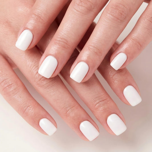Taoyisent White Short Press On Nails Square, Glossy Natural Nude Fake Nails Minimalist Solid Color Full Cover Nails, Salon Quality Stick On Nails for Women 24PCS