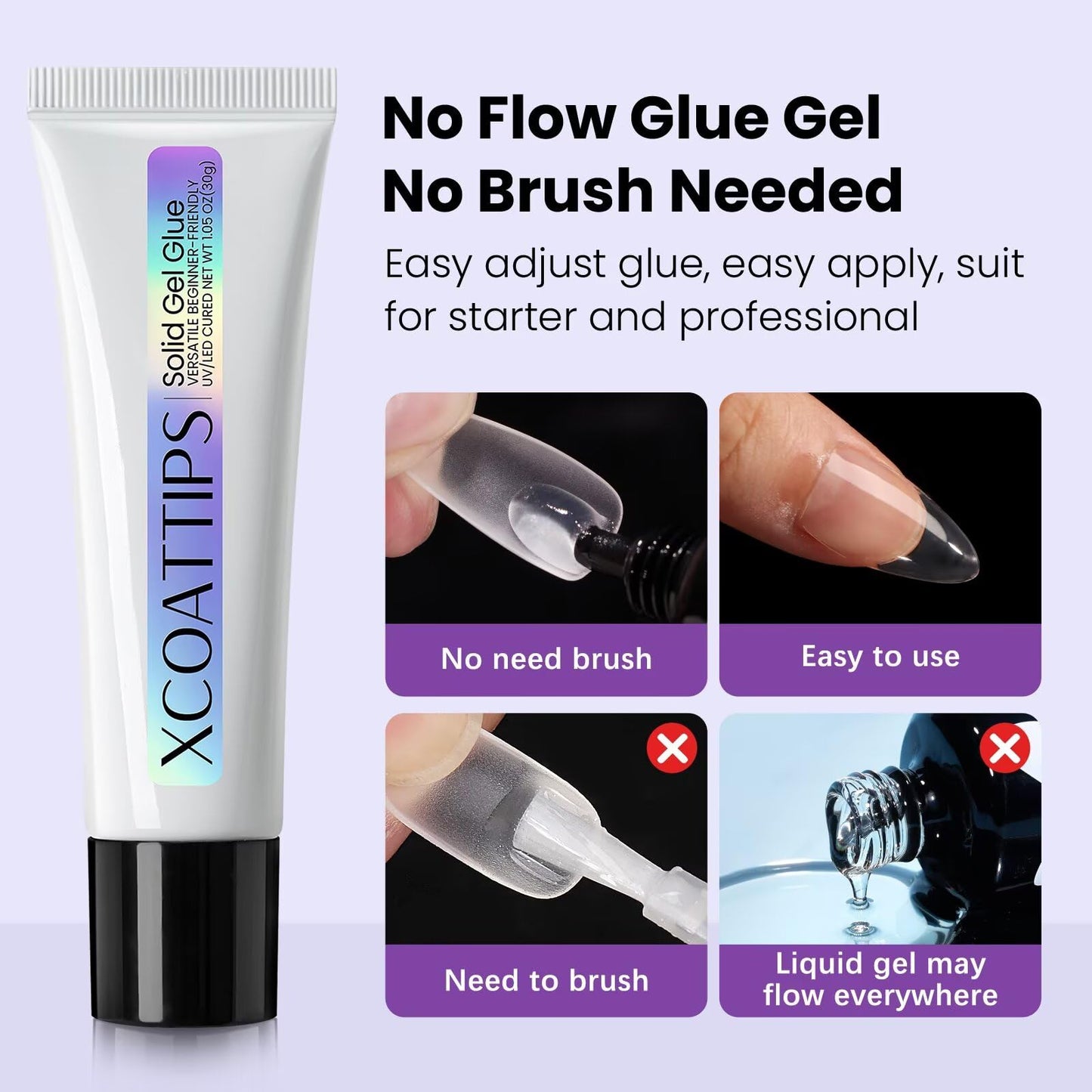 BTArtboxnails 30g Solid Nail Gel for Nail Tips, Upgrade Gl ue Gel for Fake Nails Cure Needed, Long Lasting Strong Adhesion Nail Gl ue Gel