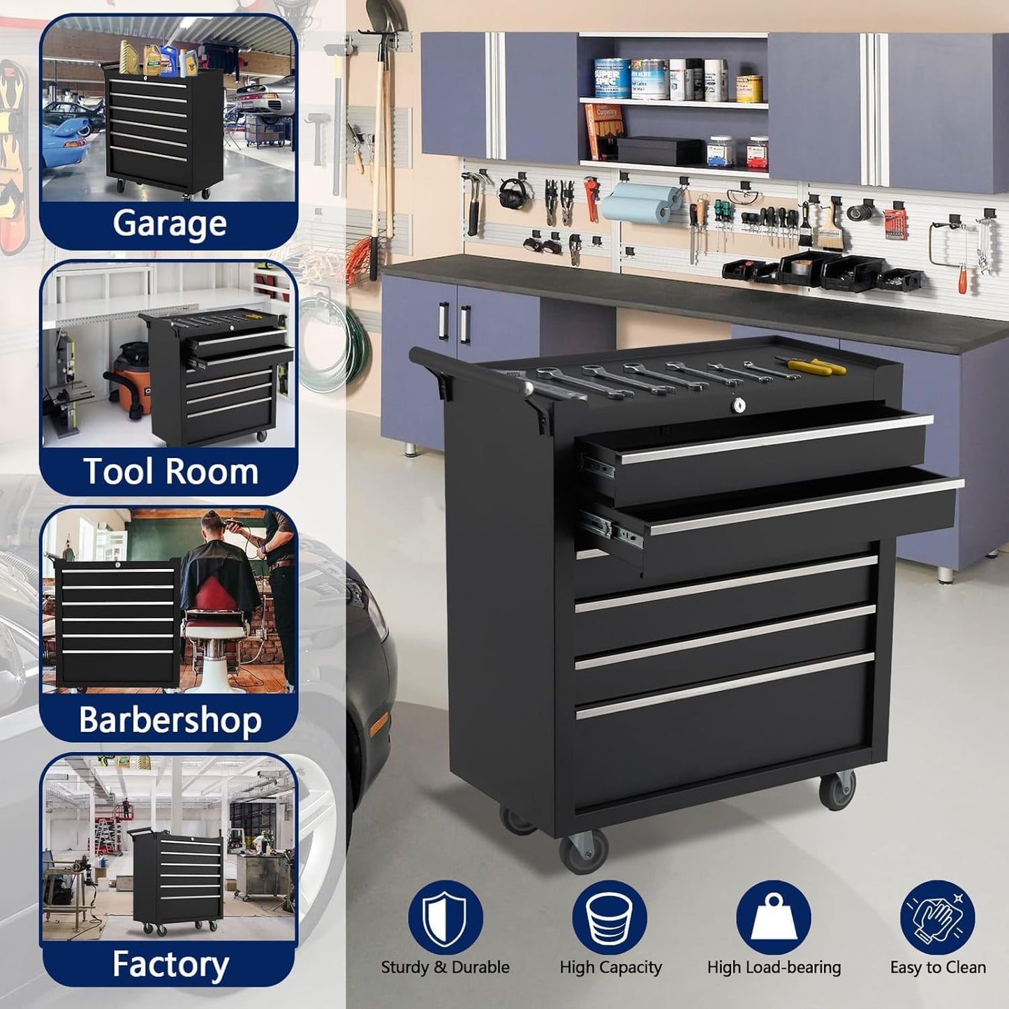 Rolling Tool Chest, 6 Drawers Tool Storage Cabinet with Wheels, Portable Tool Cabinet Organizer with Locking System & Drawer Liners,Universal Lockable Wheels, Tool Storage Cart for Garage, Workshop