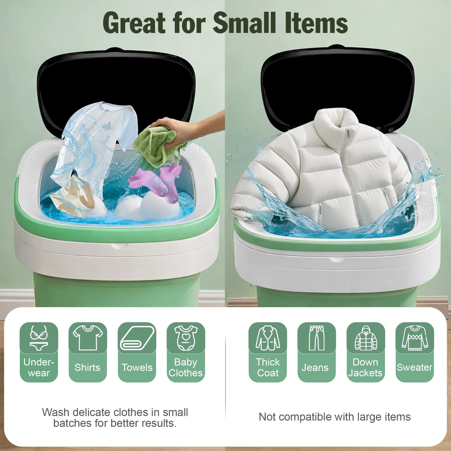 16L Mini Washing Machine with Spin Basket 3 Wash Modes Timer - Deep Cleaning Collapsible Compact Washer Portable Washing Machine - Portable Clothes Washer for Apartment Travel Camping Dorm Hotel Home