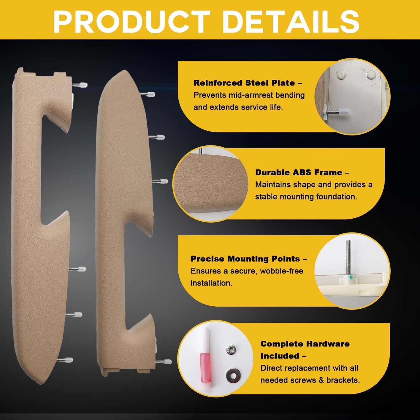 LLYZFED 22818467 22818472 Front Left & Right Armrest Repair Kit Pair Fit for Chevy Silverado/GMC Sierra 1500 2500HD 3500HD 2010–2014 Door Panel Armrest with Handle Below - Color Beige