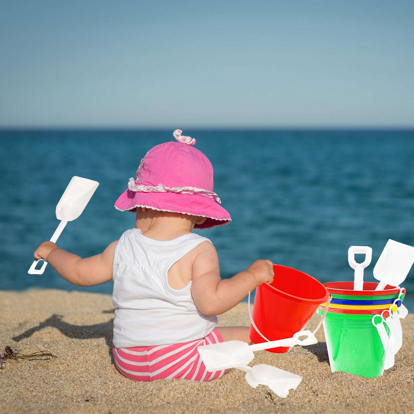 The Dreidel Company Beach Day Playsets (Pack of 12) 5.25" Sand Bucket Play Set Box Includes, Pail & Shovel Sand Toy for Boys and Girls Birthday Party Favor