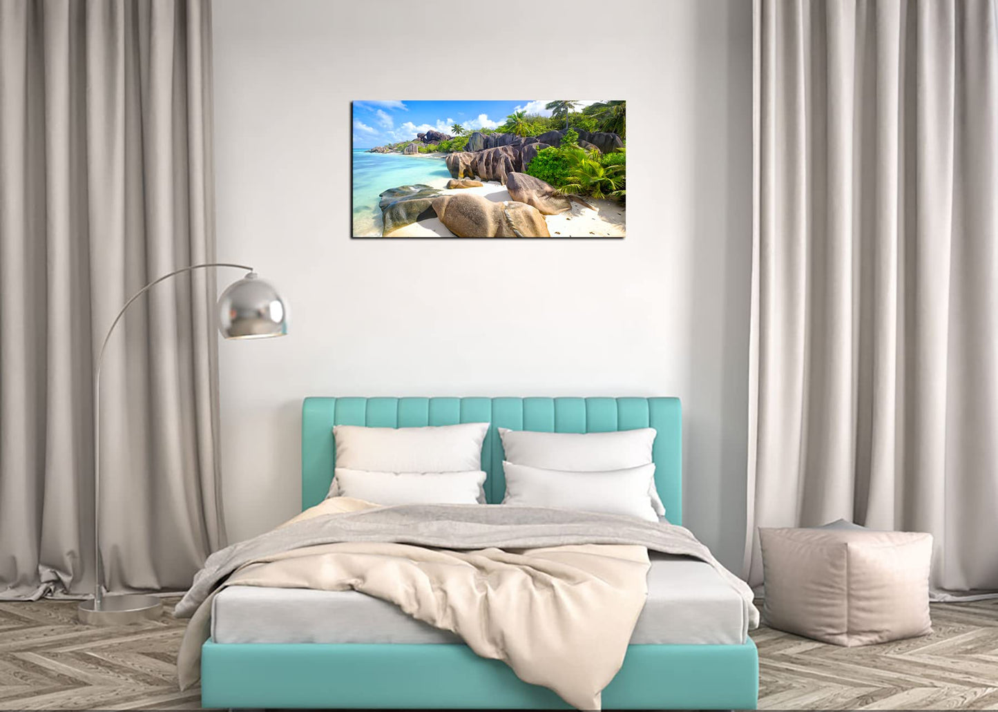 YYYYHPP YP0775 Beach Wall Art Picture Wall Art Stone Coconut Trees on Sands Beach Seascape Scenery Painting Nature Picture for Bedroom Home Office Wall Decor
