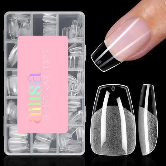 AILLSA Short Coffin Nail Tips for DIY Beginners - 15 Sizes 240pcs Half Matte False Nail Tips Pre-shaped Short Nails Tips, Acrylic Fake Press on Nails Extension