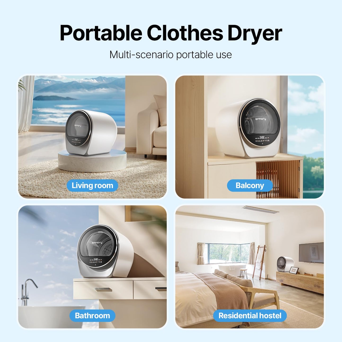 S3 Compact Clothes Dryer 1 cu.ft Capacity 110V 1050W Portable Dryers Machine with Stainless Steel Drum 8 Drying Mode for Small Spaces,Apartments dorm Mini electric secadora portatil de ropa