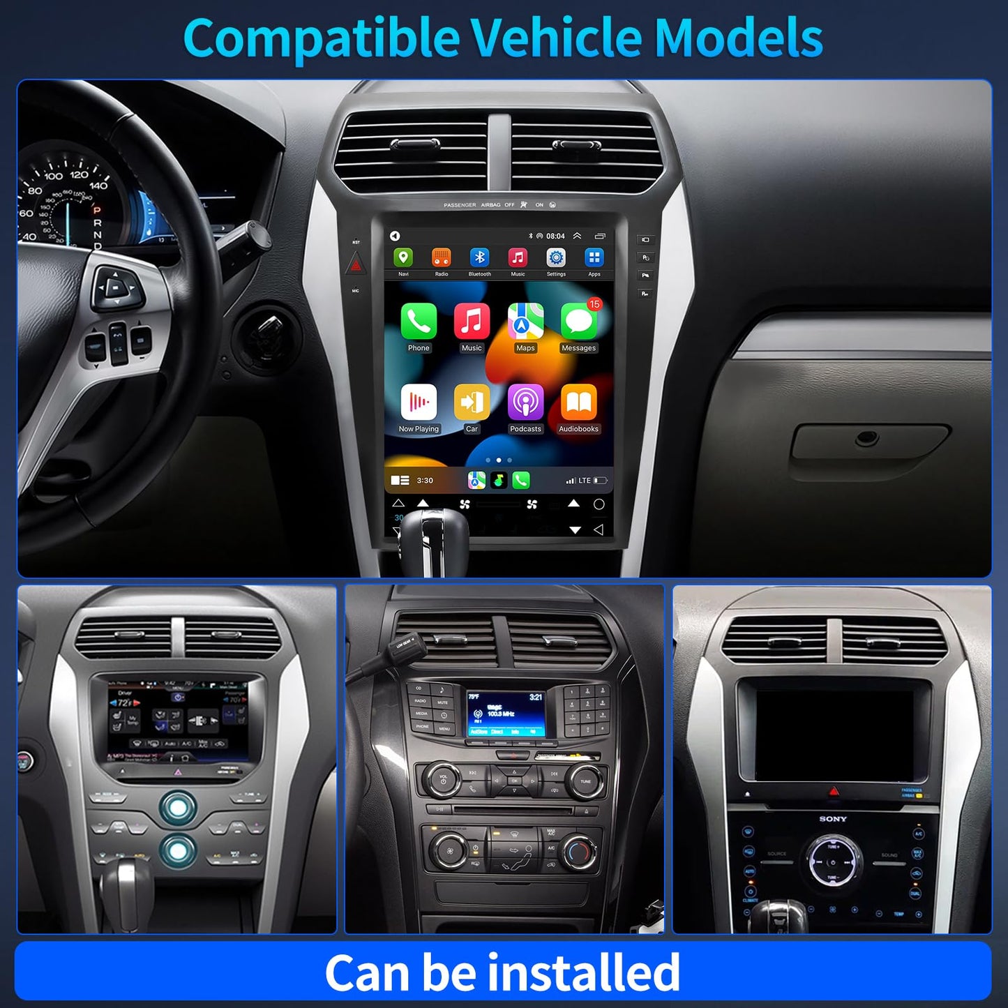 8Core 4+64G Car Radio for Ford Explorer 2011-2019 Radio Upgrade with 12.1 inch Tesla Style Screen Support Wireless Carplay Android auto Keep OEM Camera 4G GPS Navigation SWC
